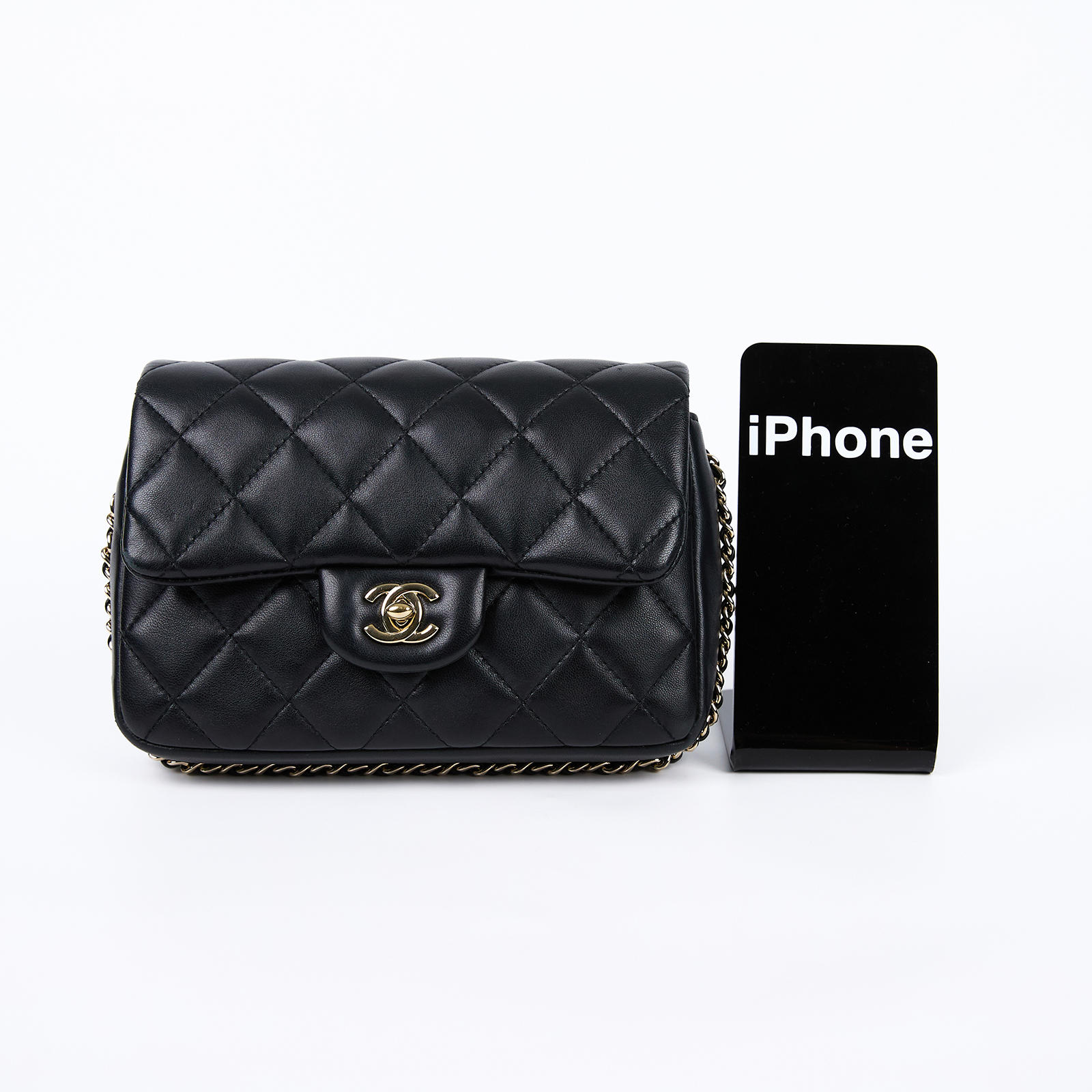 香奈兒 CHANEL Mini Coco CF 口蓋包 肩背包 斜背包 AS1436 黑羊皮珍珠鍊口蓋包 20CM 原廠盒子/防塵袋/保證卡