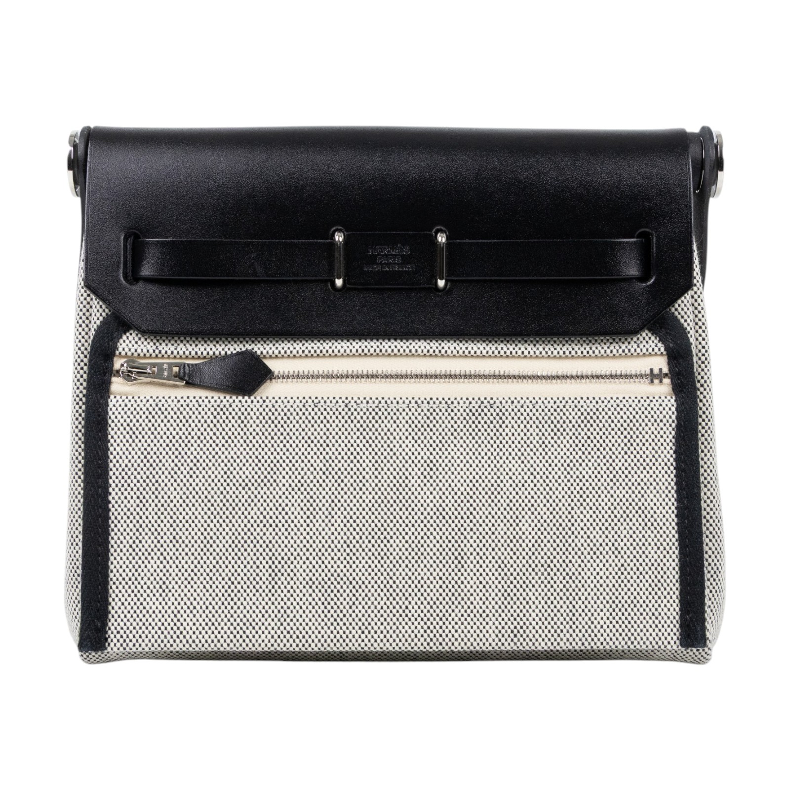 愛馬仕 Hermes Herbag Zip 20 銀色五金 米白 米色 黑色 H085414CKAF /K AA 006 ZA  原廠盒子/防塵袋/背帶/購買證明
