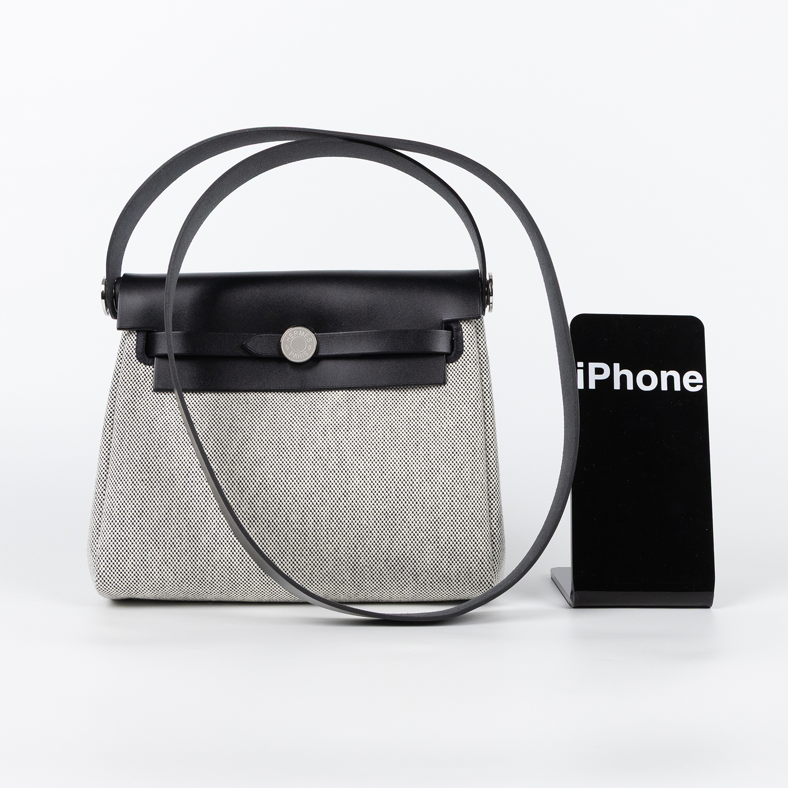 愛馬仕 Hermes Herbag Zip 20 銀色五金 米白 米色 黑色 H085414CKAF /K AA 006 ZA  原廠盒子/防塵袋/背帶/購買證明