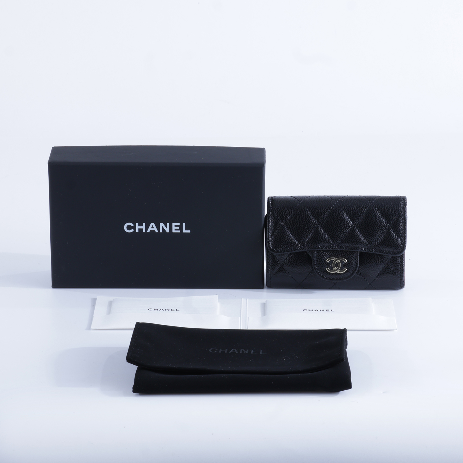 香奈兒 CHANEL 鑰匙包 AP0222 晶片款 黑荔枝鑰匙包 原廠盒子/防塵袋