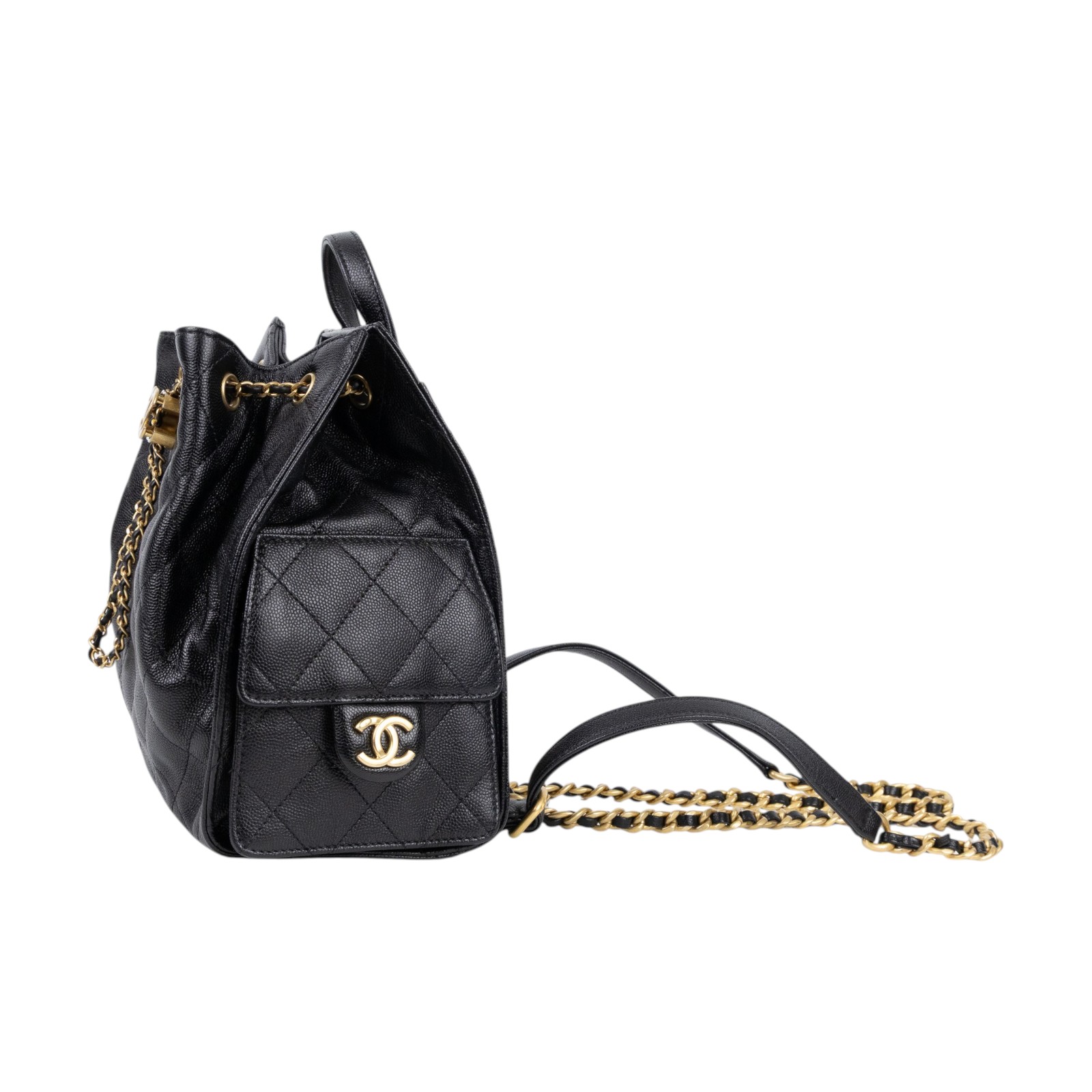 香奈兒 CHANEL 25 後背包 中型 AS5600 晶片款 黑金荔枝25後背包 原廠盒子/防塵袋