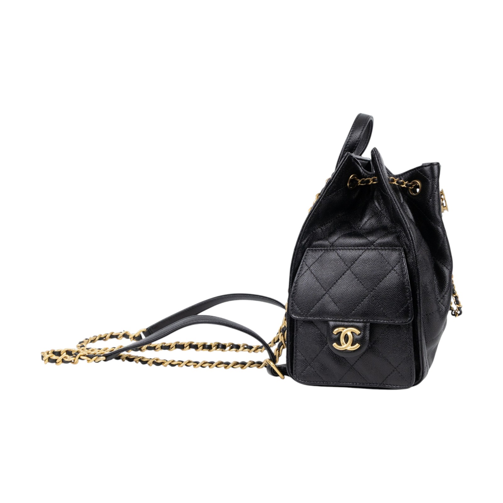 香奈兒 CHANEL 25 後背包 中型 AS5600 晶片款 黑金荔枝25後背包 原廠盒子/防塵袋
