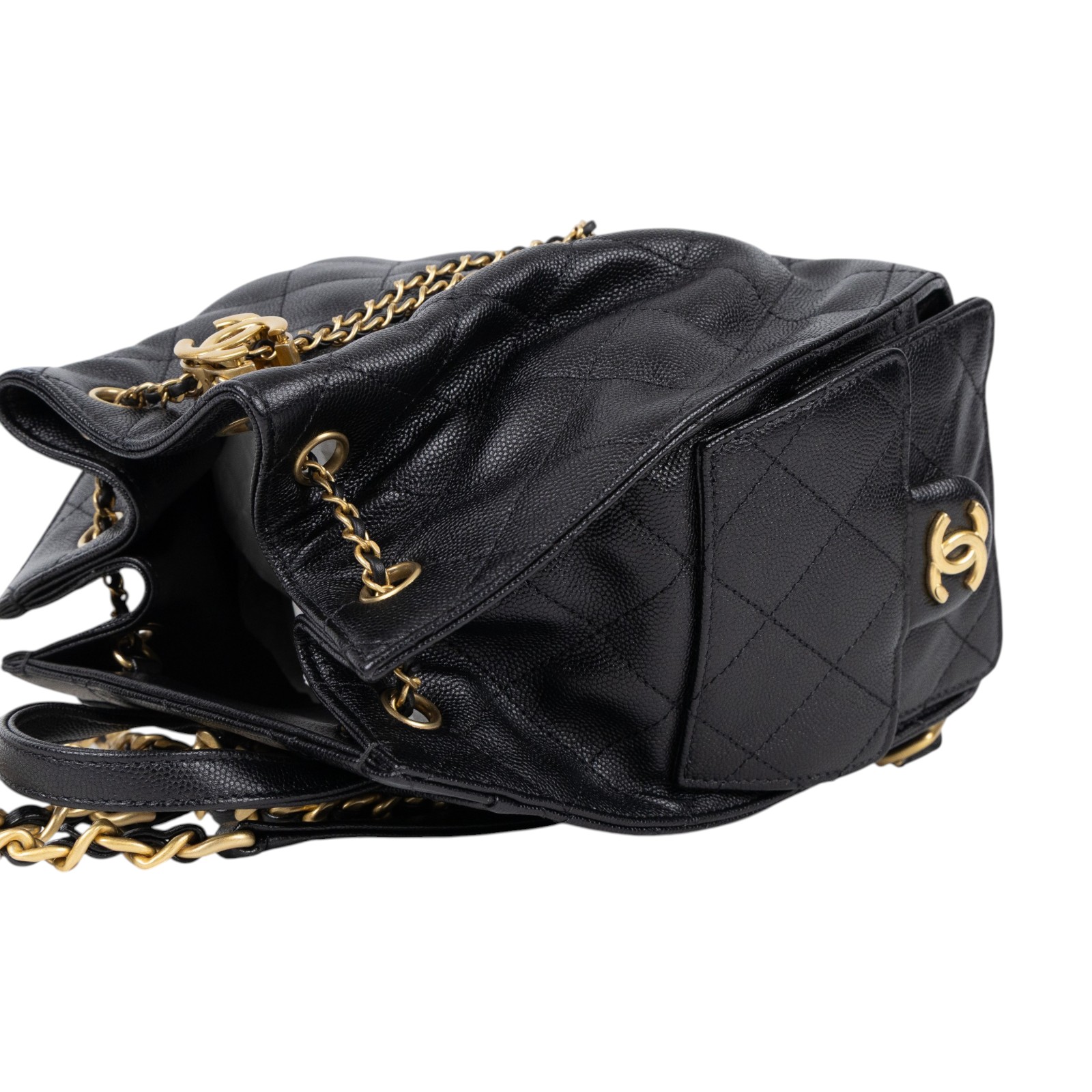 香奈兒 CHANEL 25 後背包 中型 AS5600 晶片款 黑金荔枝25後背包 原廠盒子/防塵袋