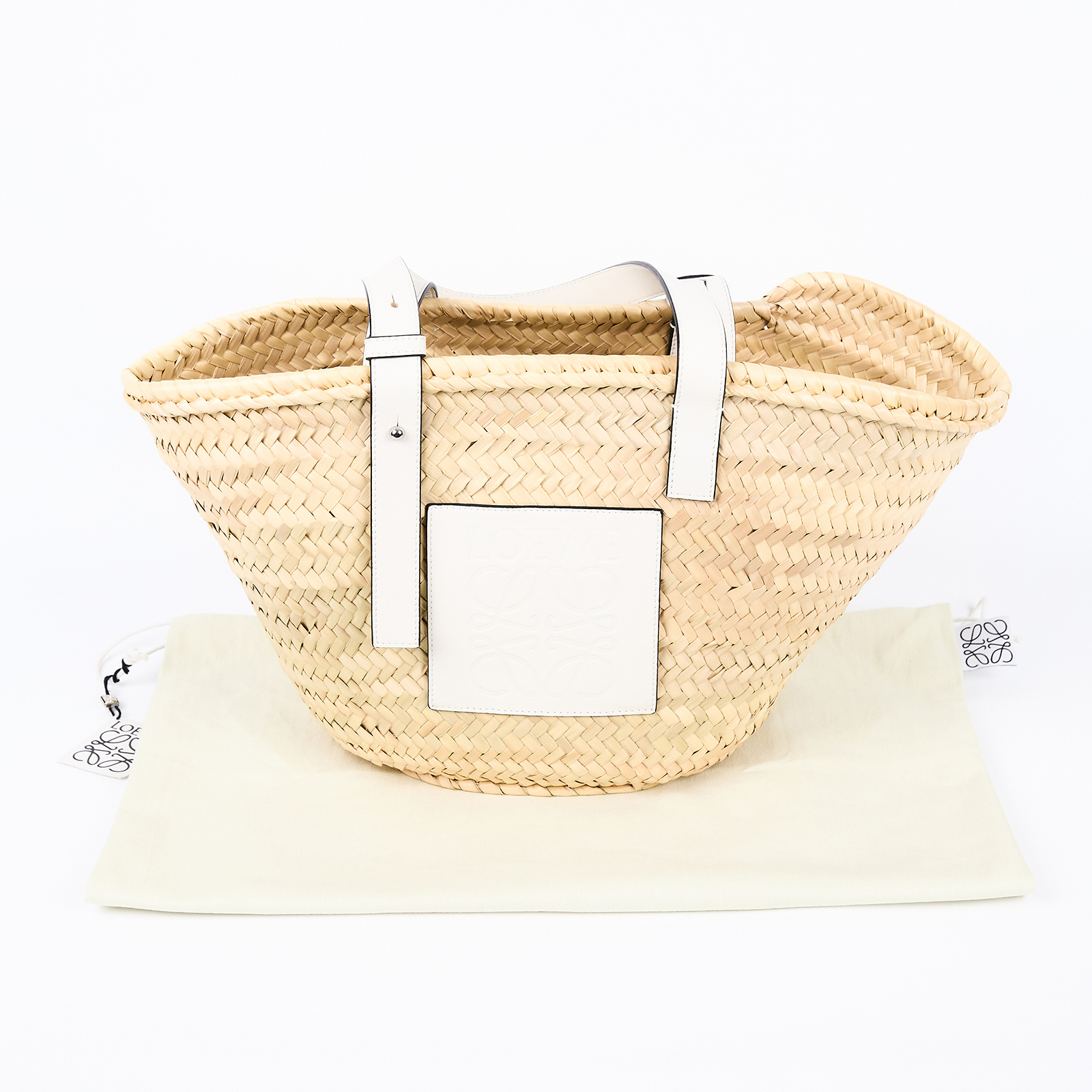 羅意威 LOEWE 中型 手工編織包 A223S92X04 白色草編手提包 防塵袋