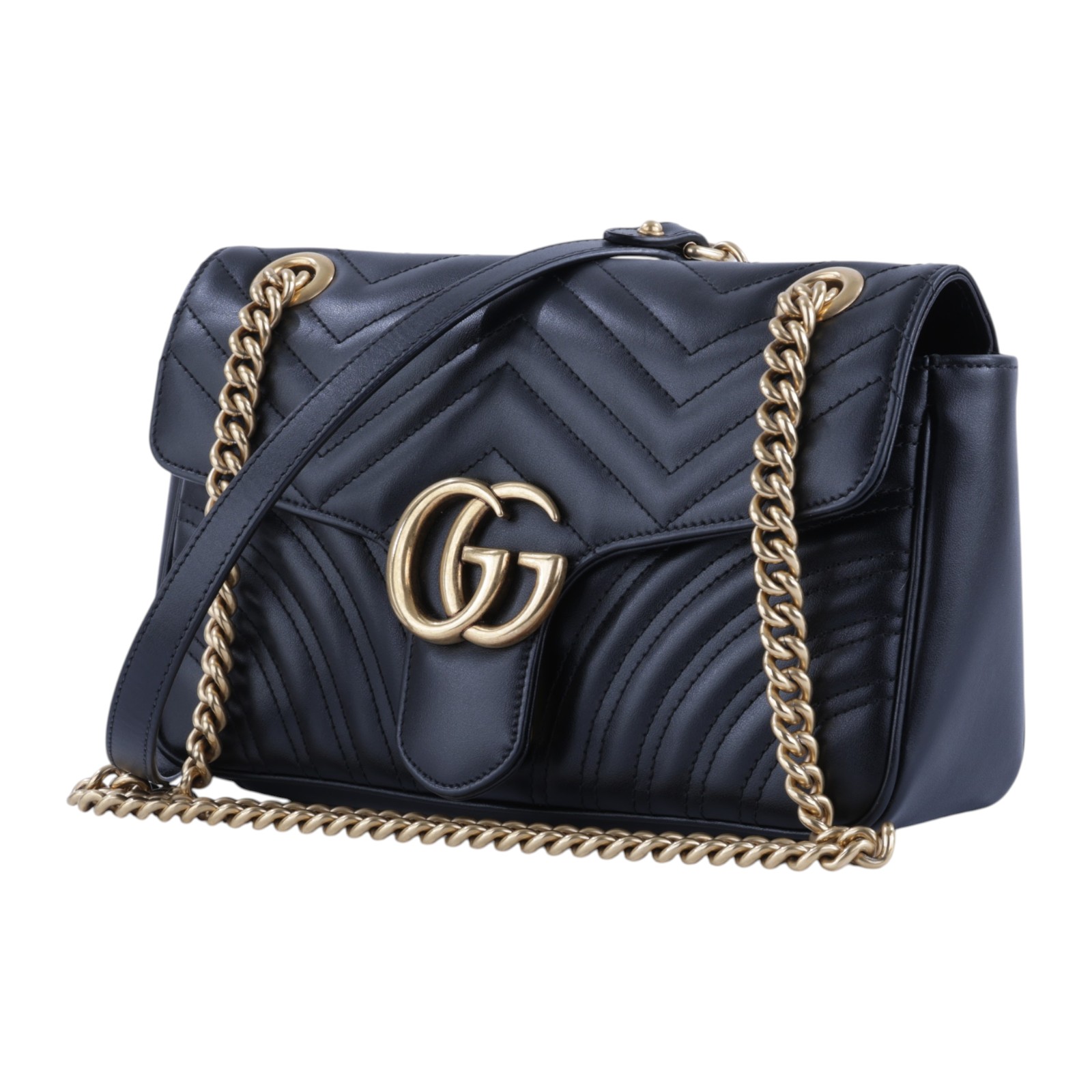 古馳 GUCCI GG Marmont 小型 絎縫 肩揹袋 443497 DTDIT 黑MARMONT練包 原廠盒子/防塵袋