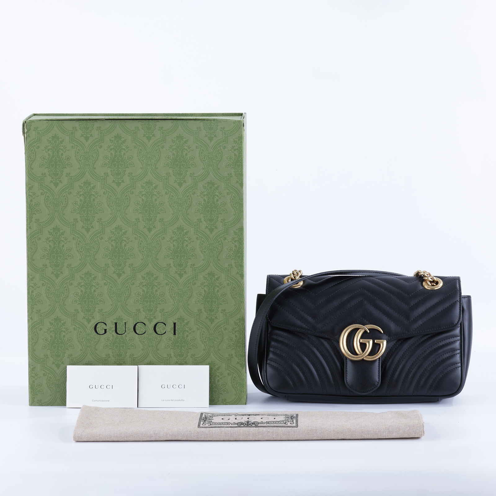 古馳 GUCCI GG Marmont 小型 絎縫 肩揹袋 443497 DTDIT 黑MARMONT練包 原廠盒子/防塵袋