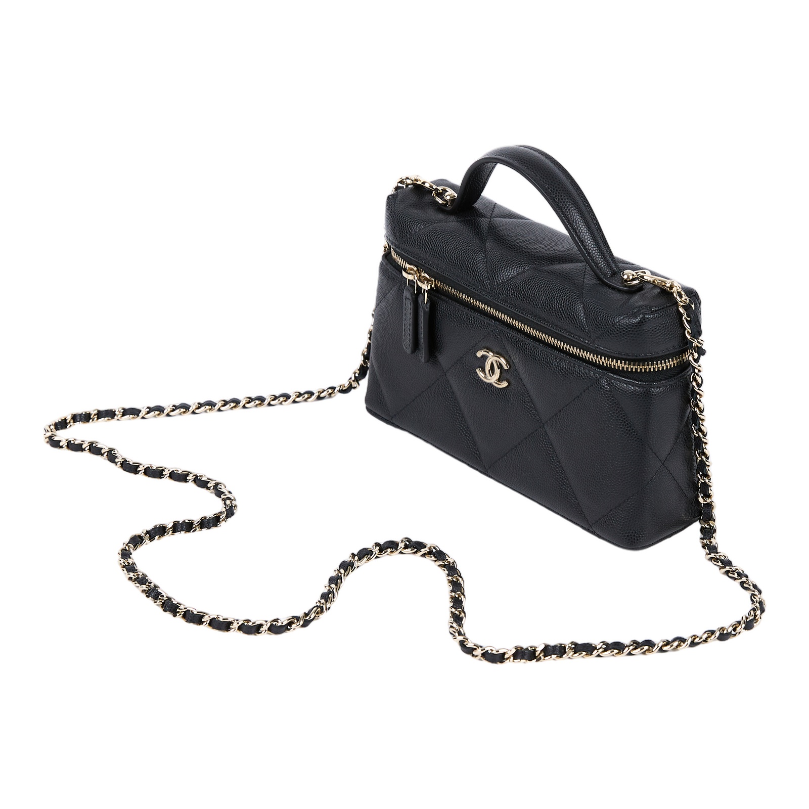 香奈兒 CHANEL CC LOGO 化妝盒 化妝箱 斜背包 手提包 AP4936 B22105 晶片款 黑金荔枝 VANITY CASE 原廠盒子/防塵袋/背帶/購買證明影本