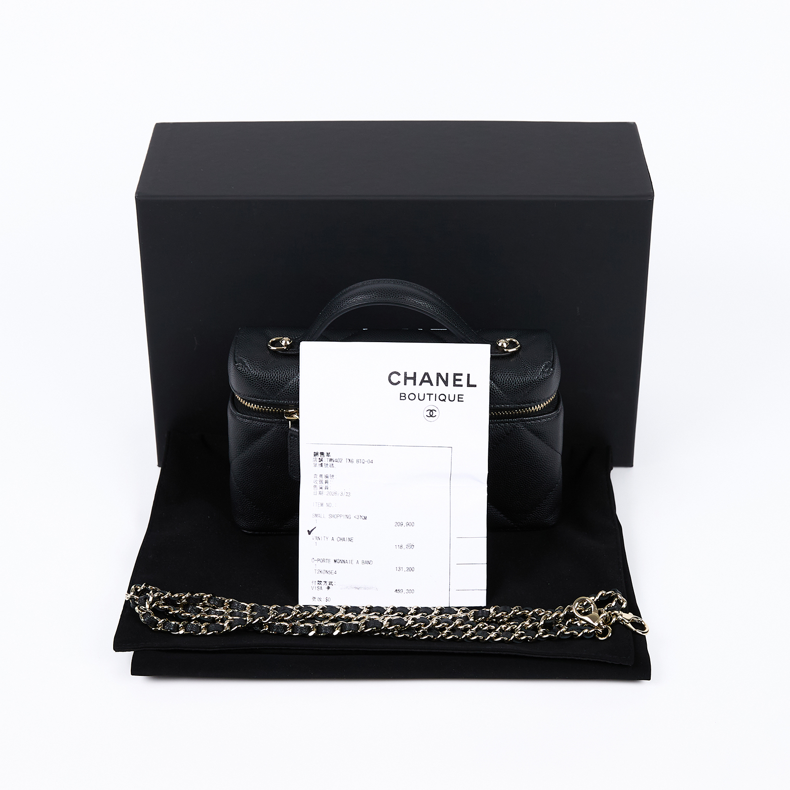 香奈兒 CHANEL CC LOGO 化妝盒 化妝箱 斜背包 手提包 AP4936 B22105 晶片款 黑金荔枝 VANITY CASE 原廠盒子/防塵袋/背帶/購買證明影本