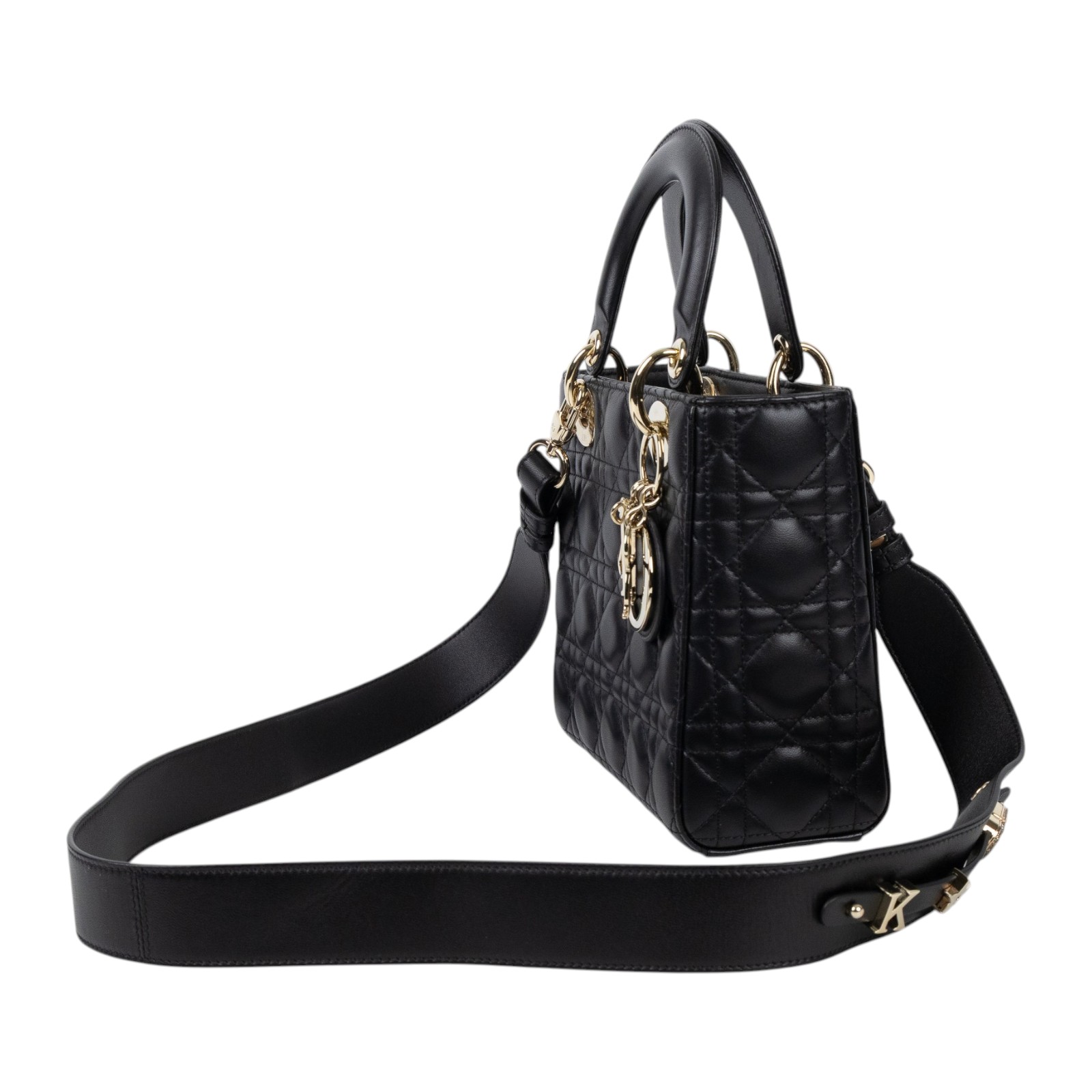 迪奧 CHRISTIAN DIOR Lady Dior My ABCDior 小型 肩背 手提包 羊皮  黑金LADY DIOR 5X4 背帶/防塵袋