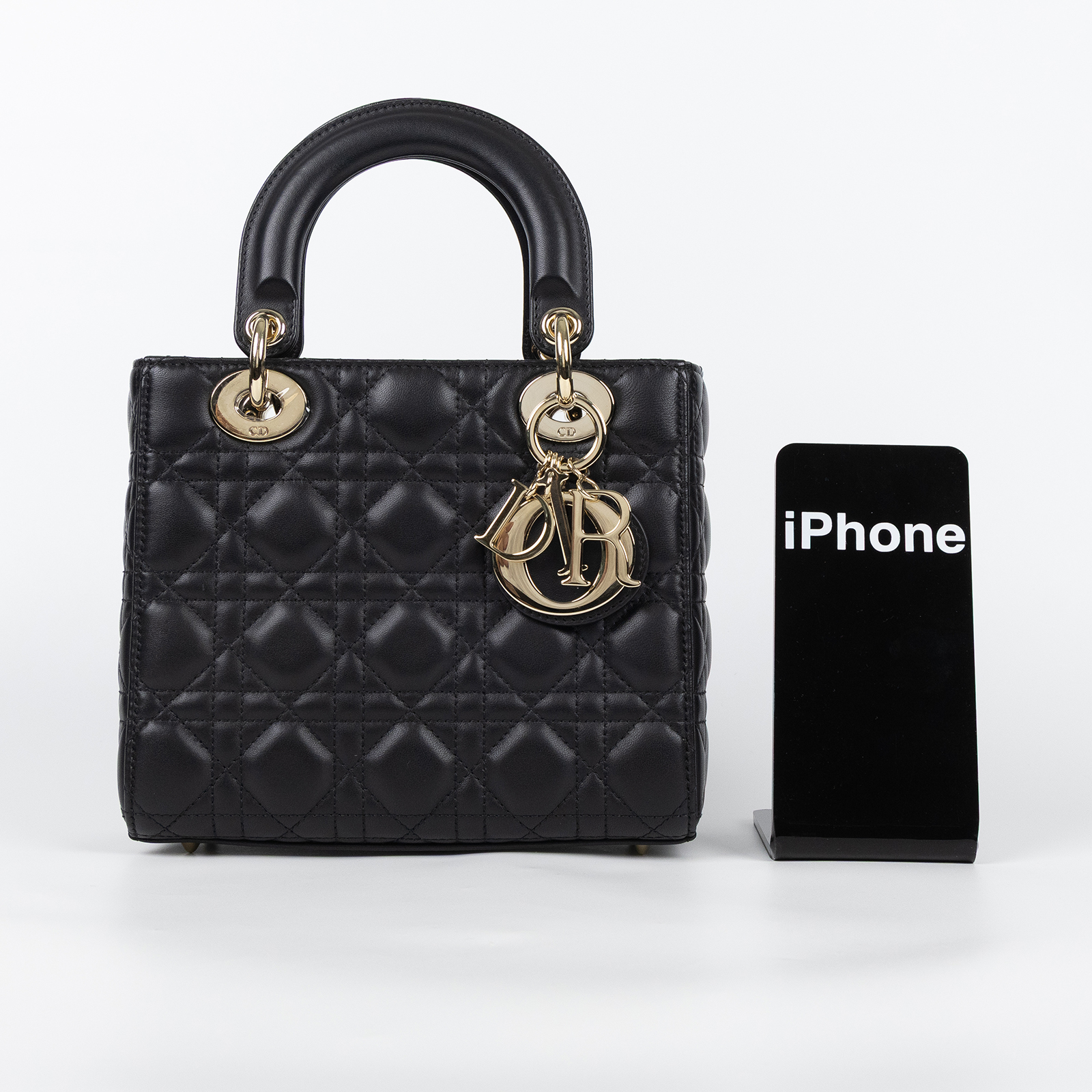 迪奧 CHRISTIAN DIOR Lady Dior My ABCDior 小型 肩背 手提包 羊皮  黑金LADY DIOR 5X4 背帶/防塵袋