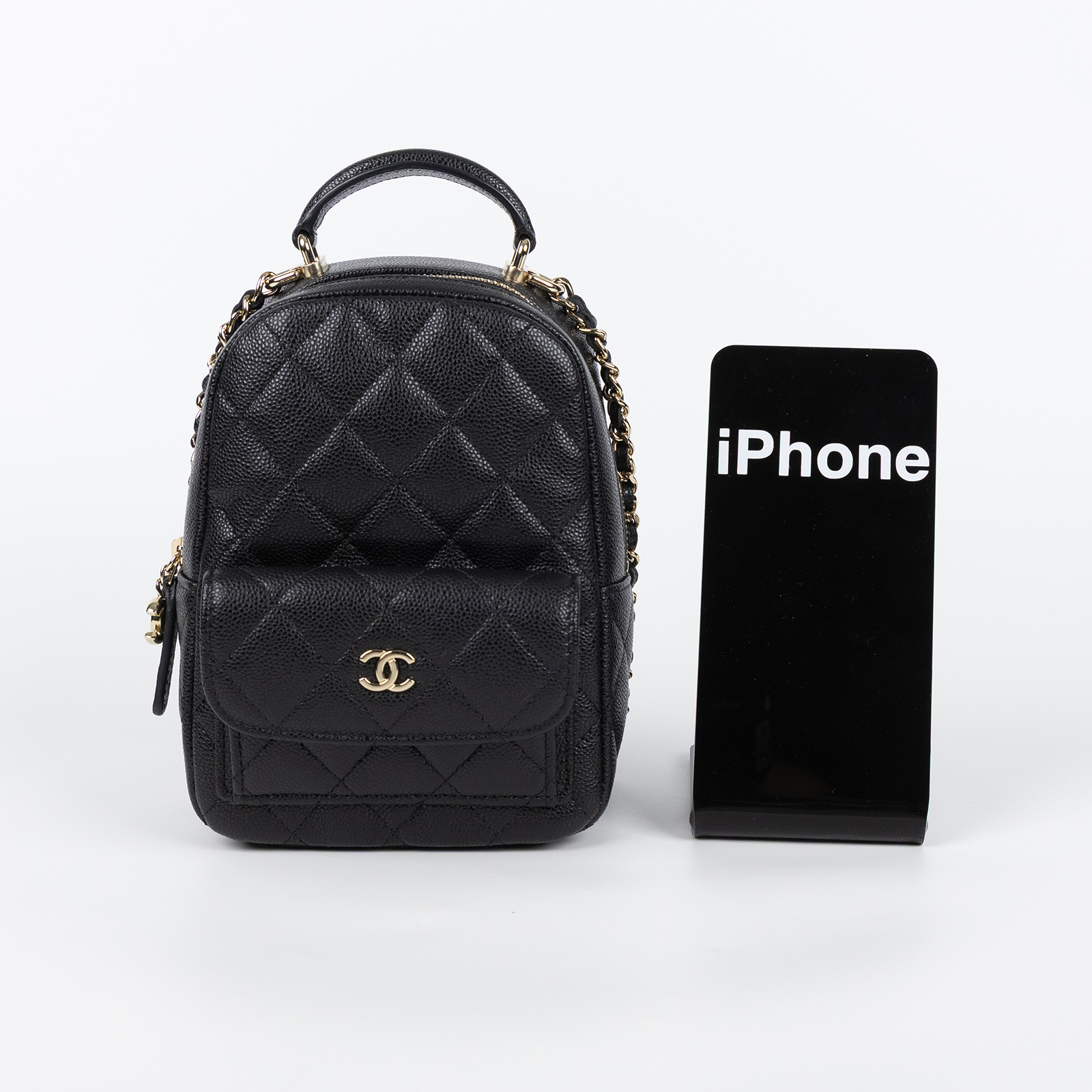 香奈兒 CHANEL 經典 迷你 後背包 AP3753 晶片款 黑淡金荔枝迷你後背包 原廠盒子/防塵袋