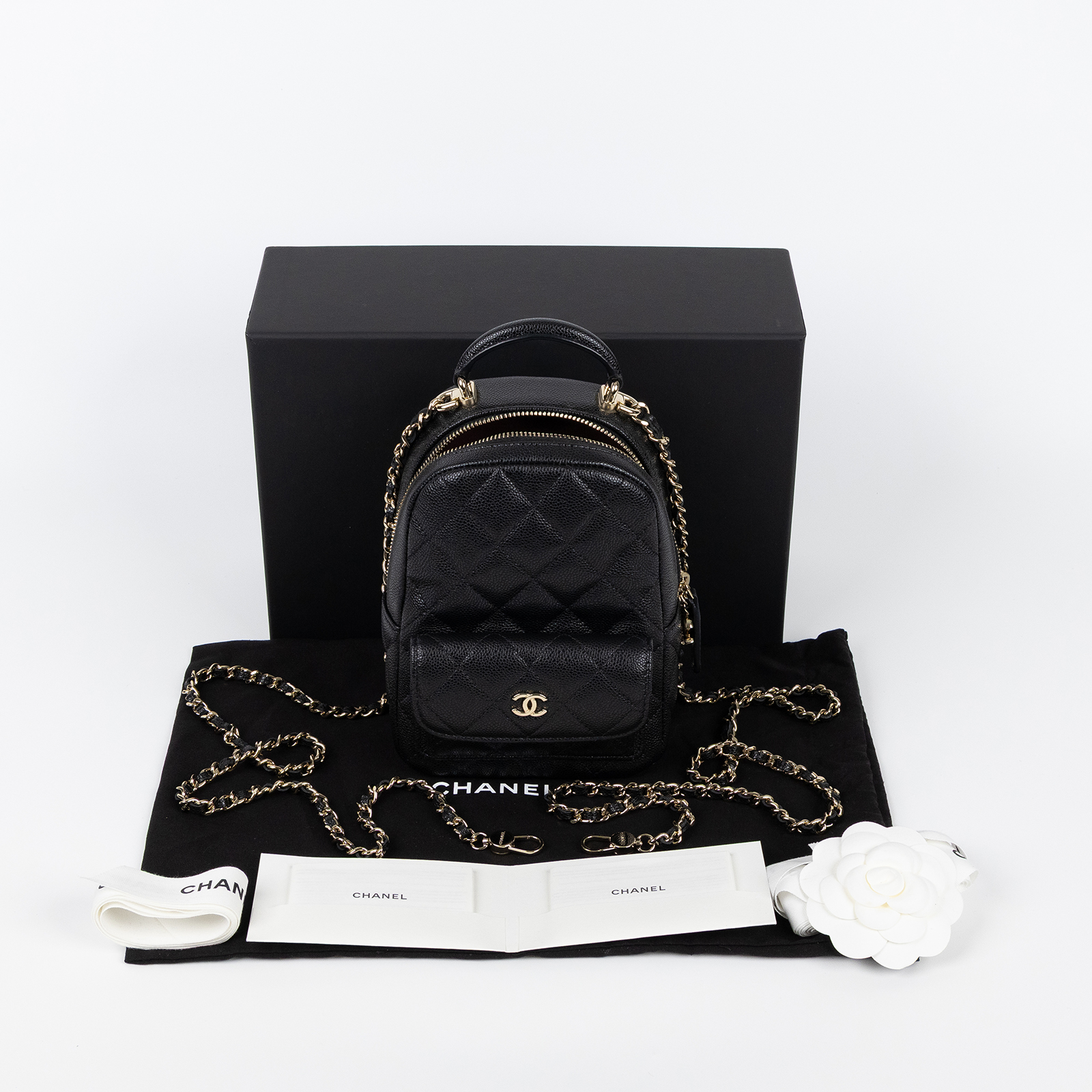 香奈兒 CHANEL 經典 迷你 後背包 AP3753 晶片款 黑淡金荔枝迷你後背包 原廠盒子/防塵袋