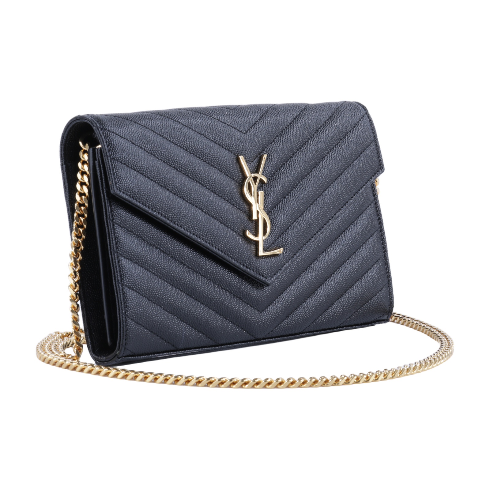聖羅蘭 YSL SAINT LAURENT Cassandre 經典粒面皮革 鏈條 錢包 金色五金 377828BOW01  原廠盒子/防塵袋/背帶/購買證明