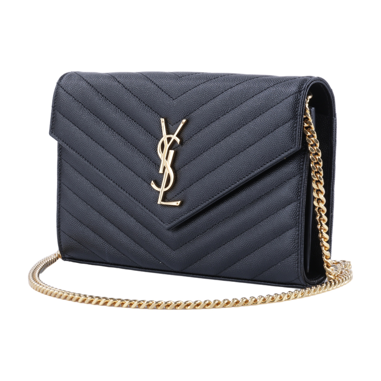 聖羅蘭 YSL SAINT LAURENT Cassandre 經典粒面皮革 鏈條 錢包 金色五金 377828BOW01  原廠盒子/防塵袋/背帶/購買證明