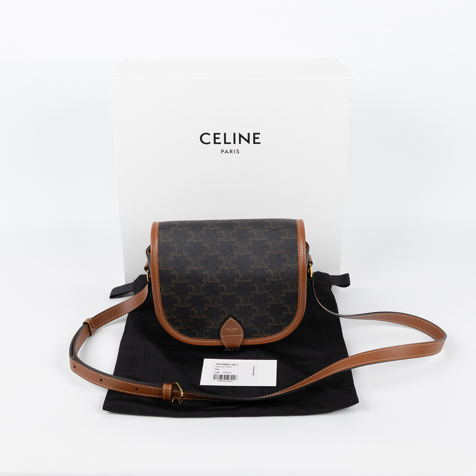 思琳 CELINE Triomphe帆布 中型 凱旋門 Folco 斜背 肩背 馬鞍包 191502BZJ  原廠盒子/防塵袋