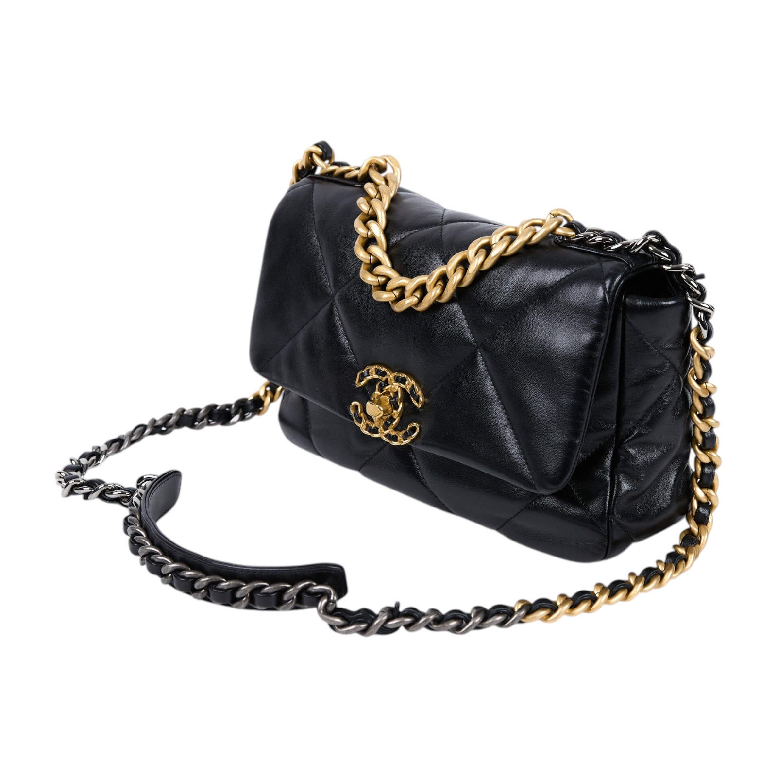 香奈兒 CHANEL 19 口蓋包 菱格紋 金銀鍊帶 手提 肩背包 AS1160 B04852 晶片款 黑19包 26CM 原廠盒子/防塵袋/購買證明