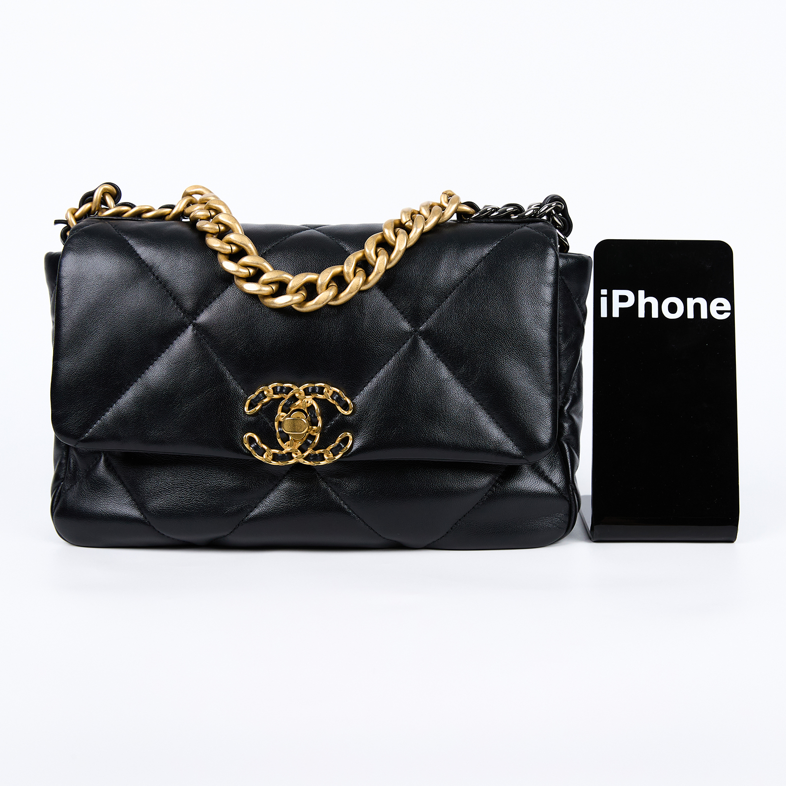 香奈兒 CHANEL 19 口蓋包 菱格紋 金銀鍊帶 手提 肩背包 AS1160 B04852 晶片款 黑19包 26CM 原廠盒子/防塵袋/購買證明