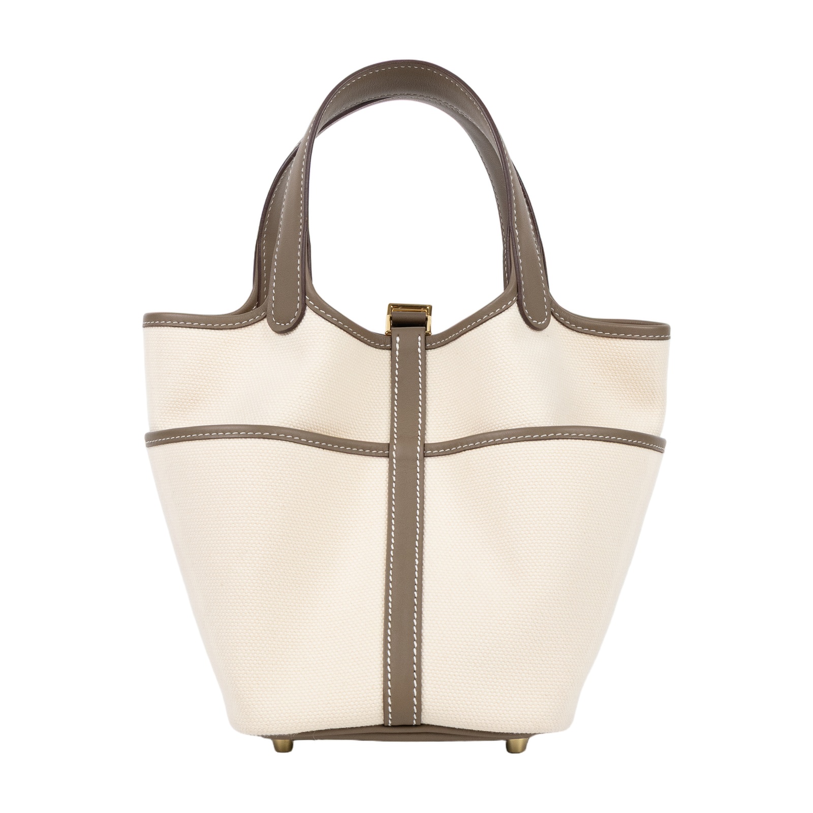 愛馬仕 Hermes Picotin Lock 18 菜籃子包 金色五金 米色 大象灰色 H083189CCAX K MI 003 IA  鎖組