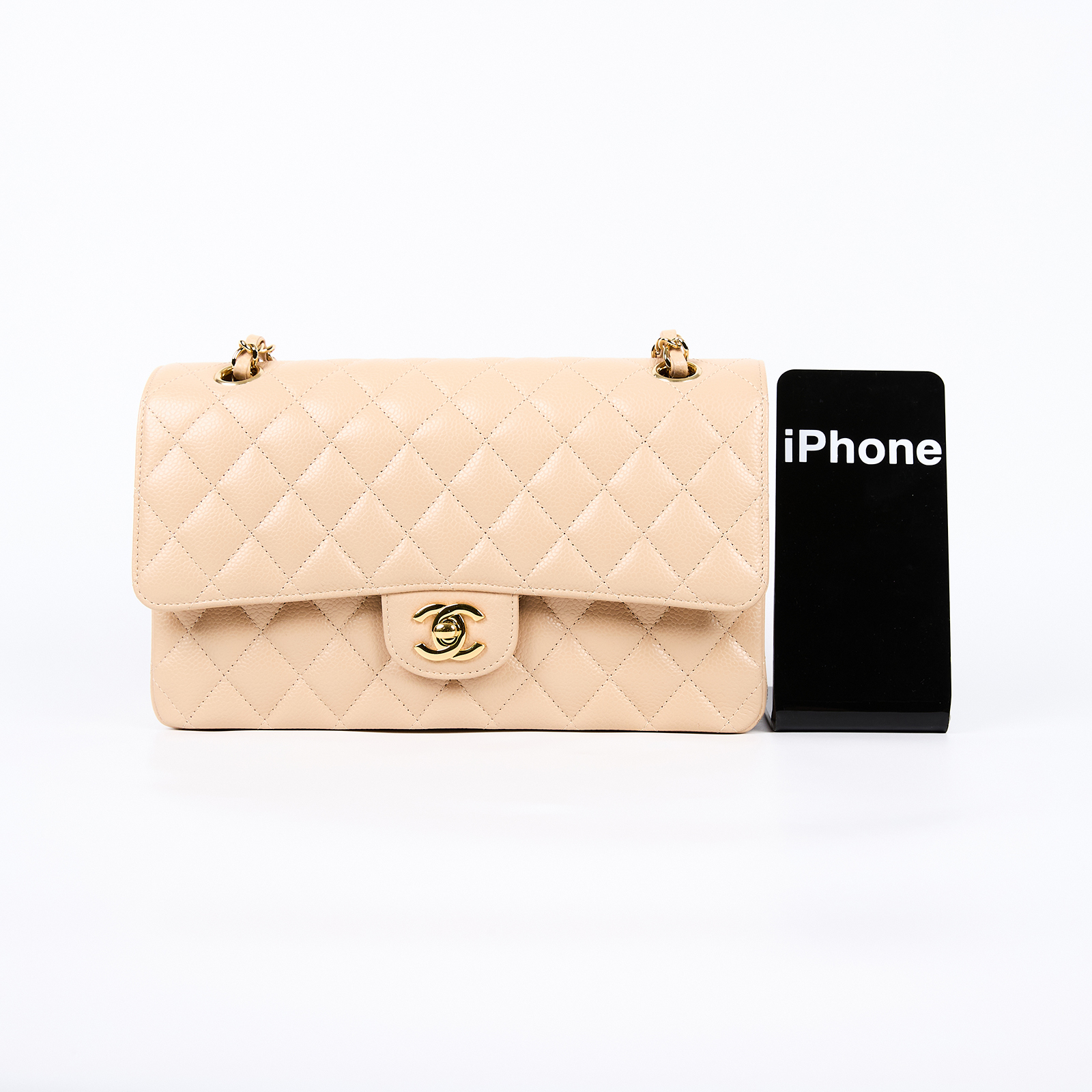 香奈兒 CHANEL CF 經典 11.12 口蓋包 A01112 Y01864 31開 奶茶金釦荔枝COCO25 原廠盒子/防塵袋/保證卡/購買證明