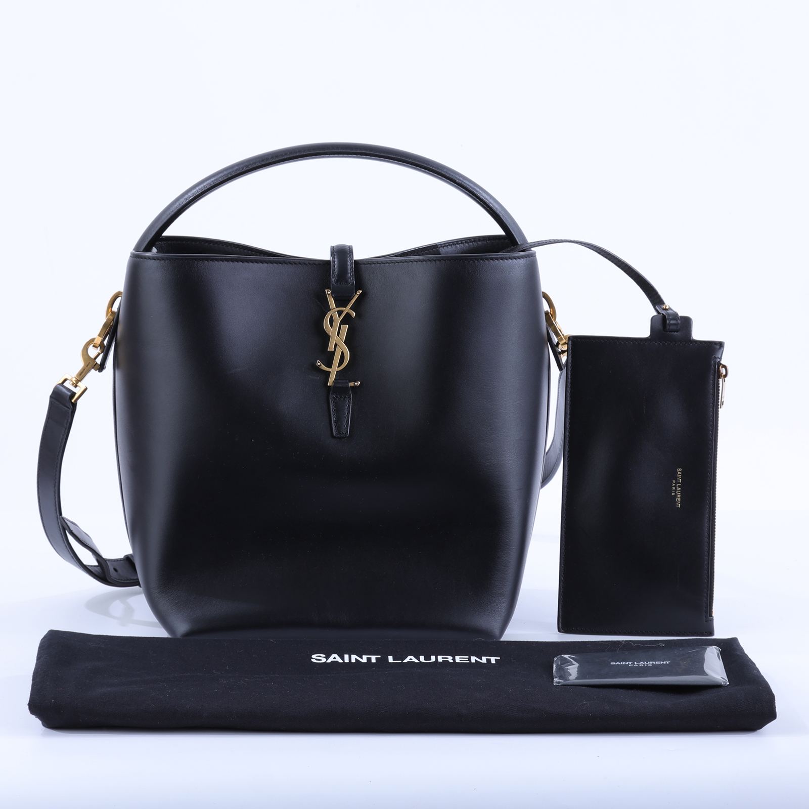 聖羅蘭 YSL SAINT LAURENT le 37 亮面皮革手袋 7428282R20W 黑金小牛皮LE 37二用水桶包 防塵袋/背帶/內袋