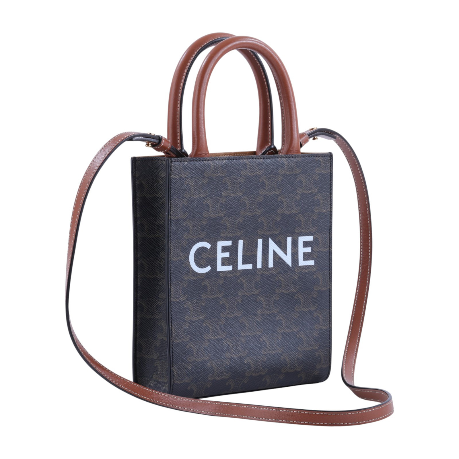 思琳 CELINE Triomphe帆布 迷你 直式 Cabas 肩背 手提包 194372BZK 原花凱旋門直立CABAS MINI 防塵袋/背帶