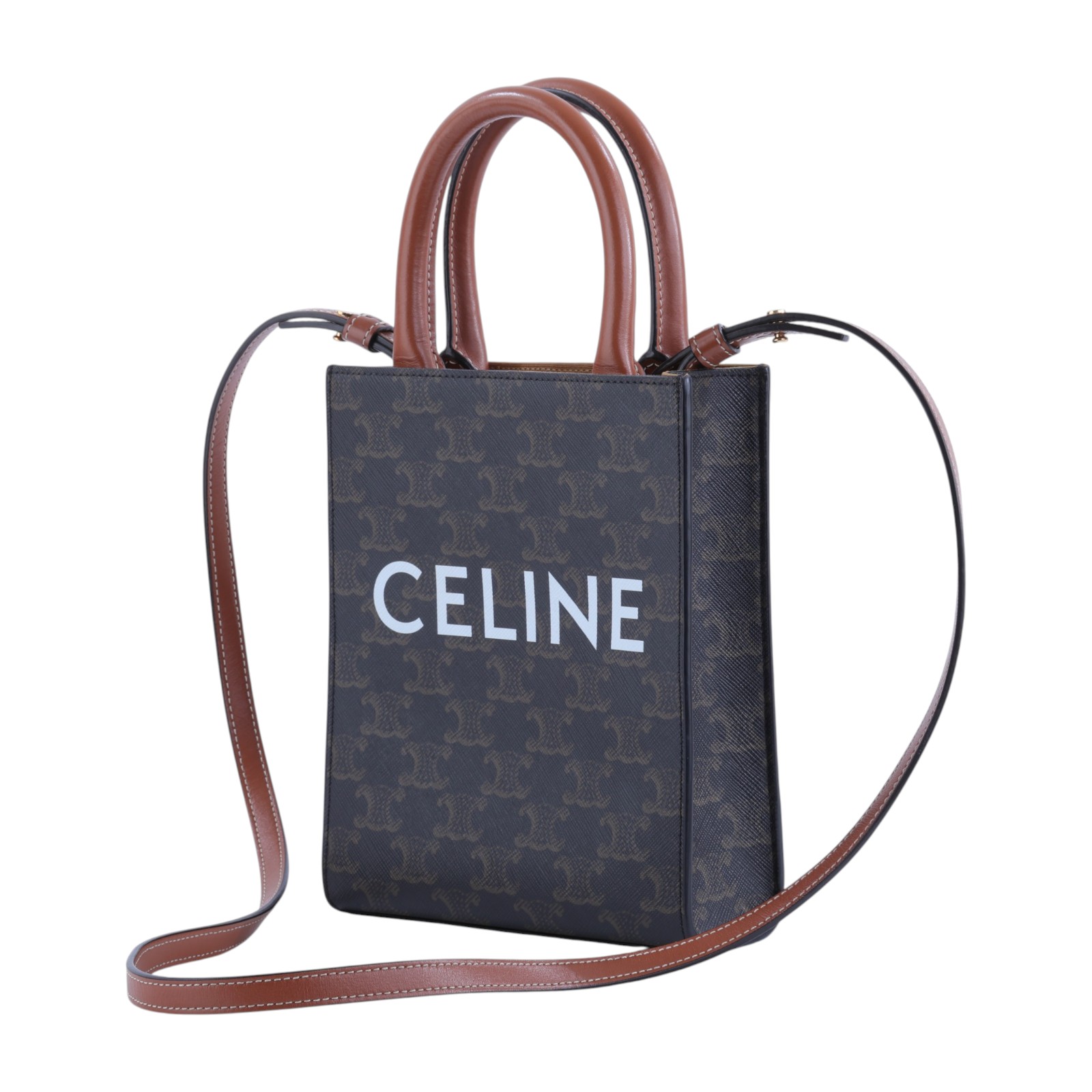 思琳 CELINE Triomphe帆布 迷你 直式 Cabas 肩背 手提包 194372BZK 原花凱旋門直立CABAS MINI 防塵袋/背帶