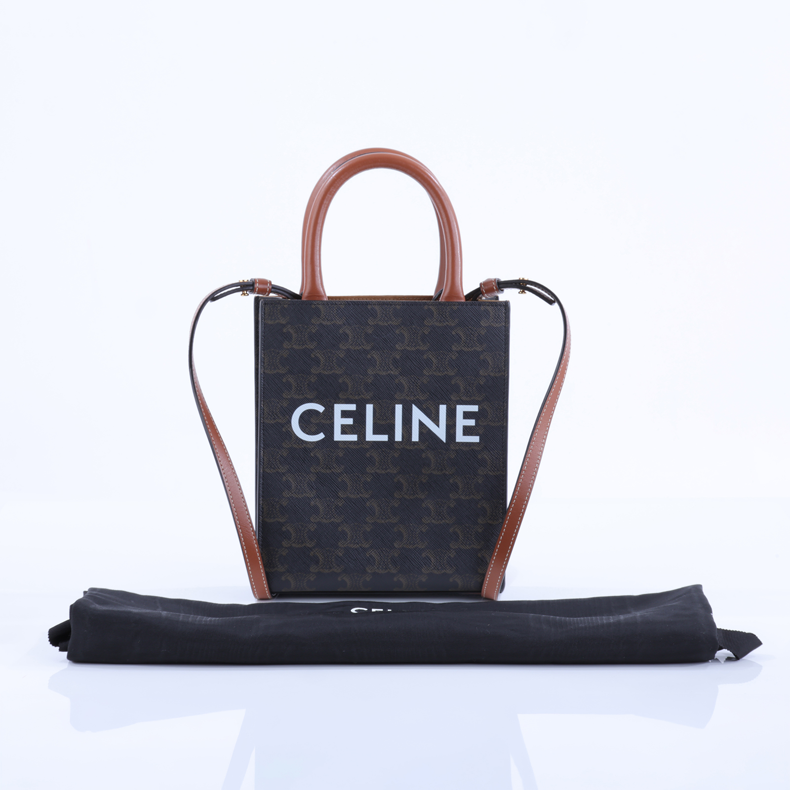 思琳 CELINE Triomphe帆布 迷你 直式 Cabas 肩背 手提包 194372BZK 原花凱旋門直立CABAS MINI 防塵袋/背帶