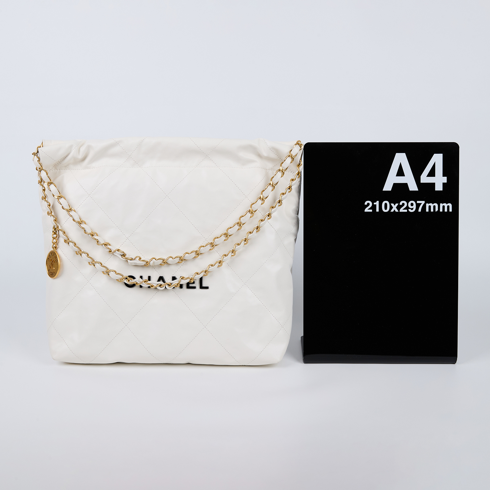 香奈兒 CHANEL 22 小型 流浪包 肩背包 AS3260 晶片款 白底黑字 22包 小號 防塵袋/內袋
