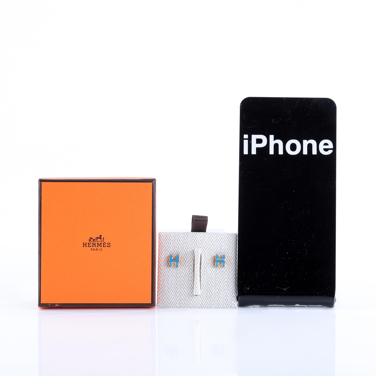 愛馬仕 Hermes Mini Pop H 耳釘 POPHE GD1202 藍色MINI POP 耳環 原廠盒子/內襯