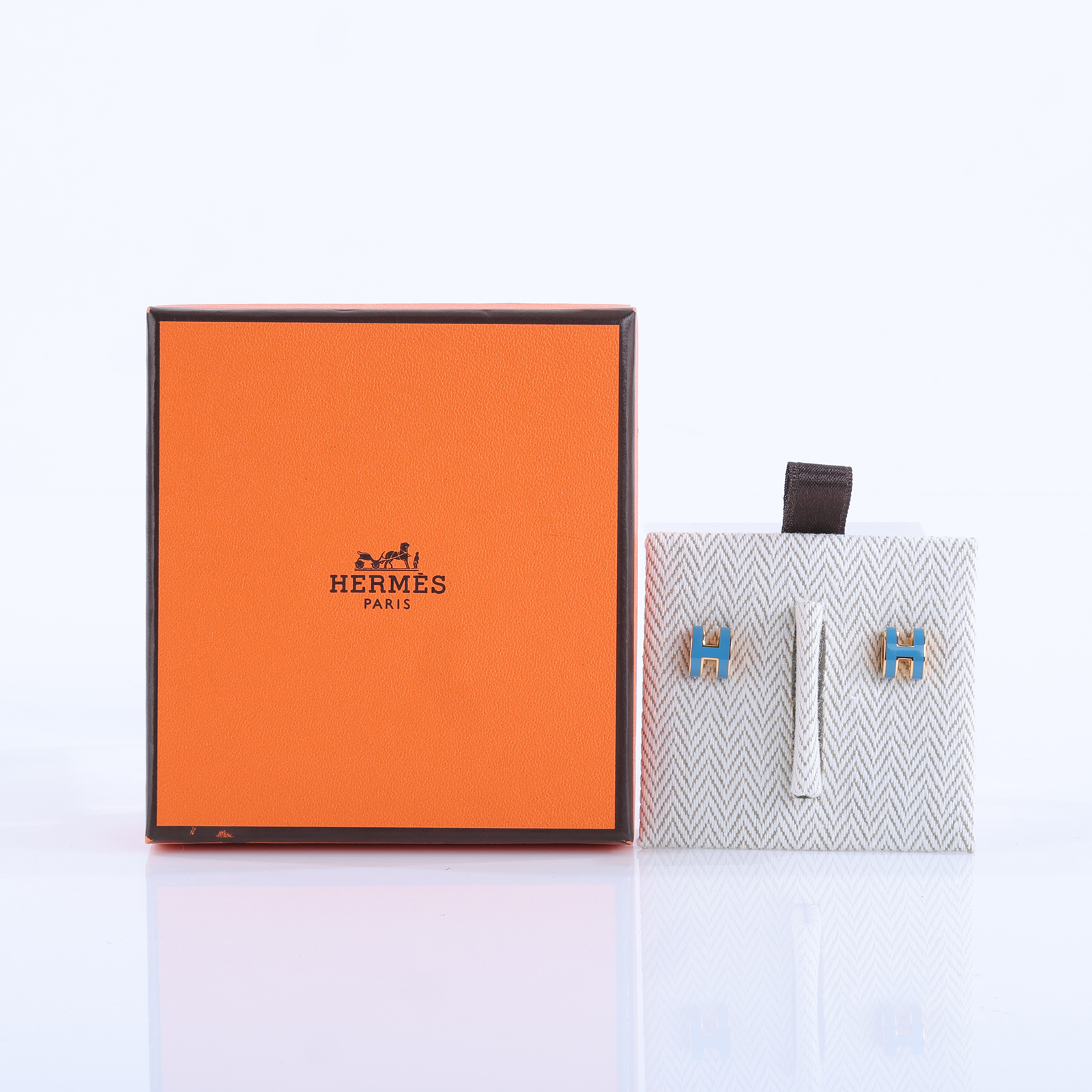 愛馬仕 Hermes Mini Pop H 耳釘 POPHE GD1202 藍色MINI POP 耳環 原廠盒子/內襯