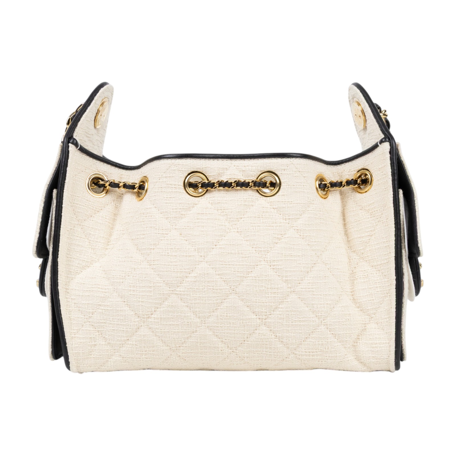 香奈兒 CHANEL 25 迷你包 AS5631 B23519 晶片款 米白帆布黑滾邊25包 MINI 原廠盒子/防塵袋