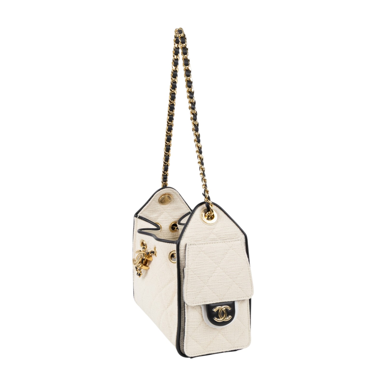香奈兒 CHANEL 25 迷你包 AS5631 B23519 晶片款 米白帆布黑滾邊25包 MINI 原廠盒子/防塵袋