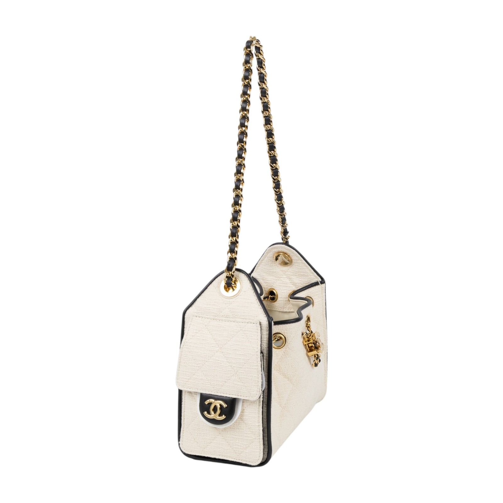 香奈兒 CHANEL 25 迷你包 AS5631 B23519 晶片款 米白帆布黑滾邊25包 MINI 原廠盒子/防塵袋