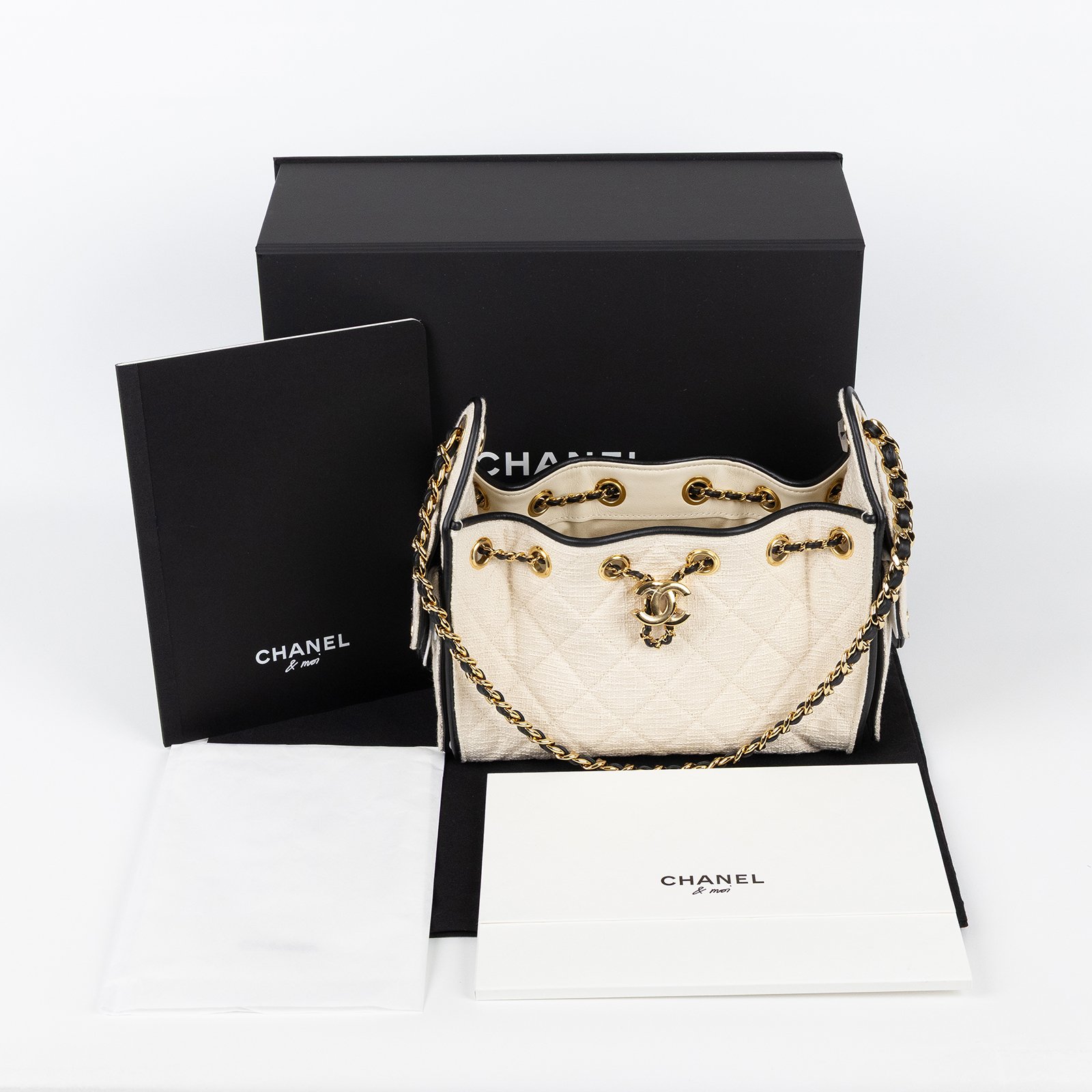 香奈兒 CHANEL 25 迷你包 AS5631 B23519 晶片款 米白帆布黑滾邊25包 MINI 原廠盒子/防塵袋