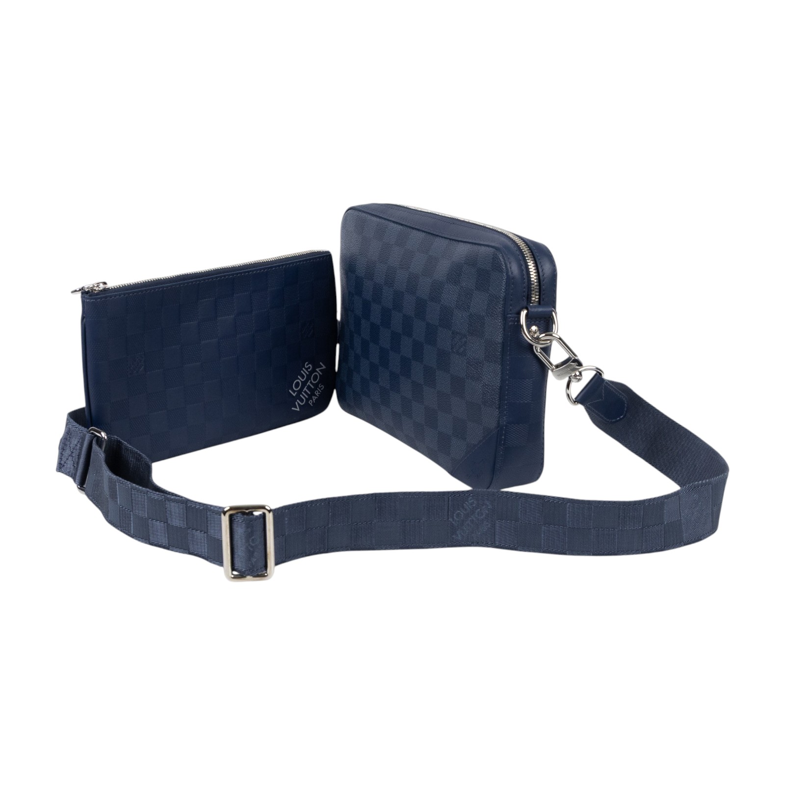 路易威登 LOUIS VUITTON Trio 三合一 郵差包 斜背包 N40438 晶片款 藍棋盤格三合一郵差包 原廠盒子/防塵袋/內袋/背帶