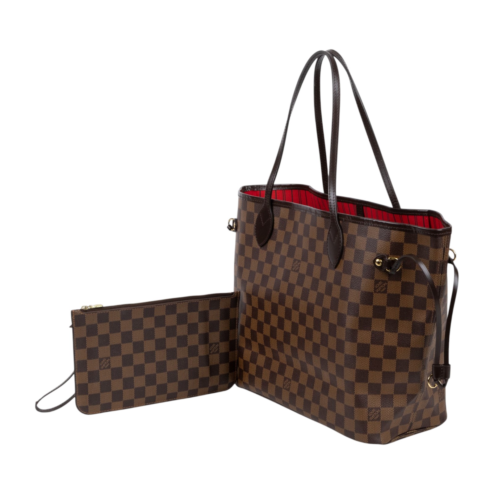 路易威登 LOUIS VUITTON Neverfull MM  棕棋盤格 肩背 購物袋 櫻桃紅內襯 N40599  防塵袋/內袋
