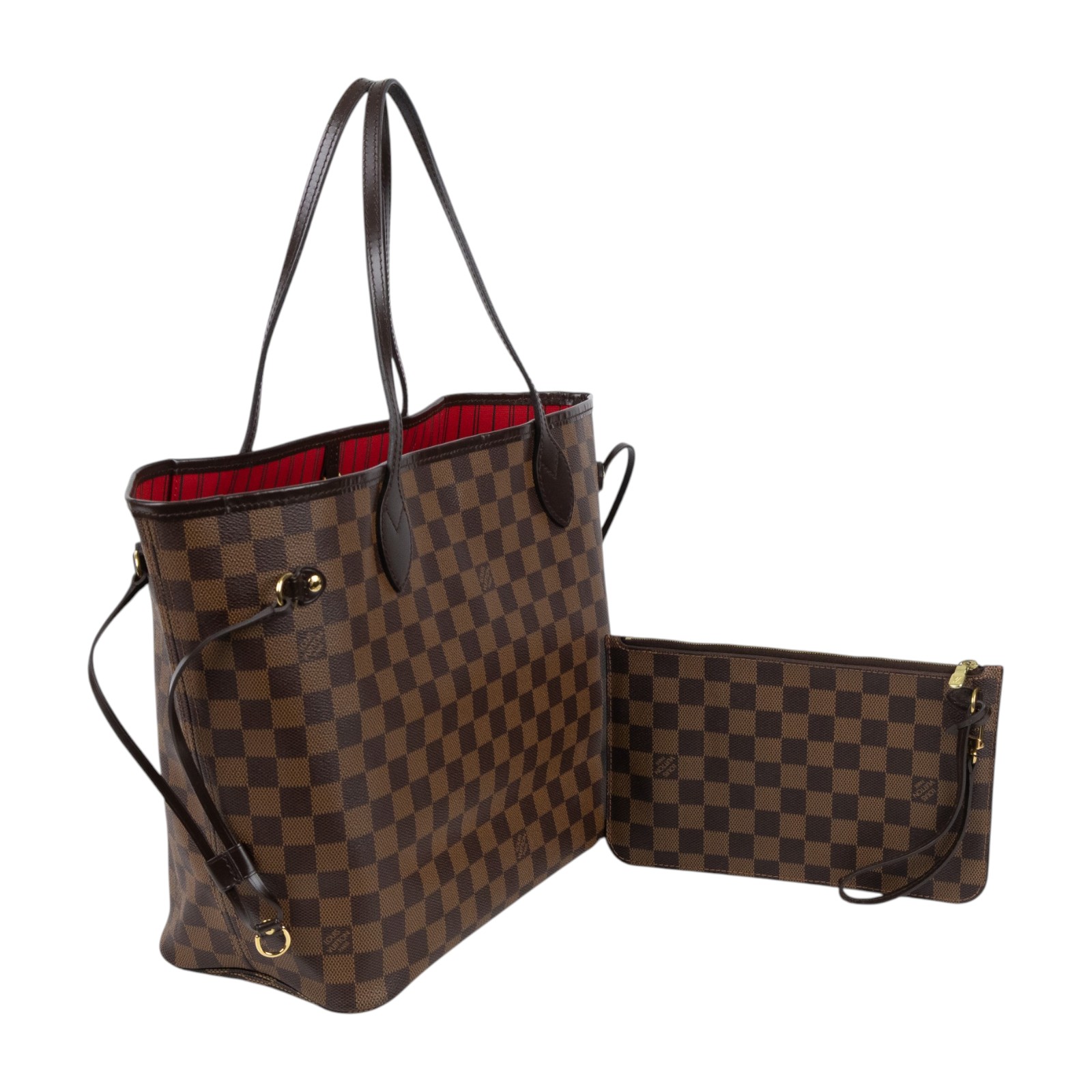 路易威登 LOUIS VUITTON Neverfull MM  棕棋盤格 肩背 購物袋 櫻桃紅內襯 N40599  防塵袋/內袋