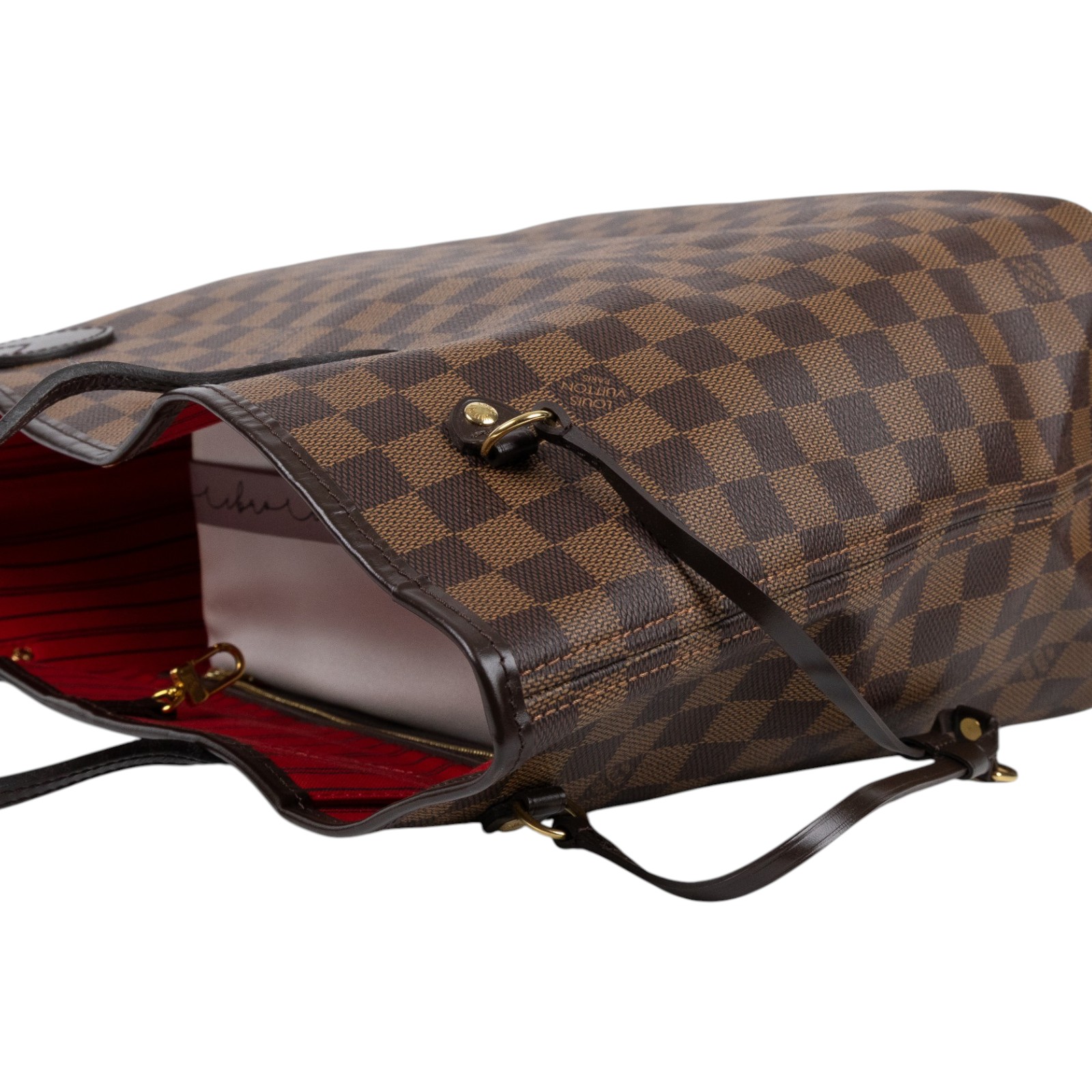 路易威登 LOUIS VUITTON Neverfull MM  棕棋盤格 肩背 購物袋 櫻桃紅內襯 N40599  防塵袋/內袋