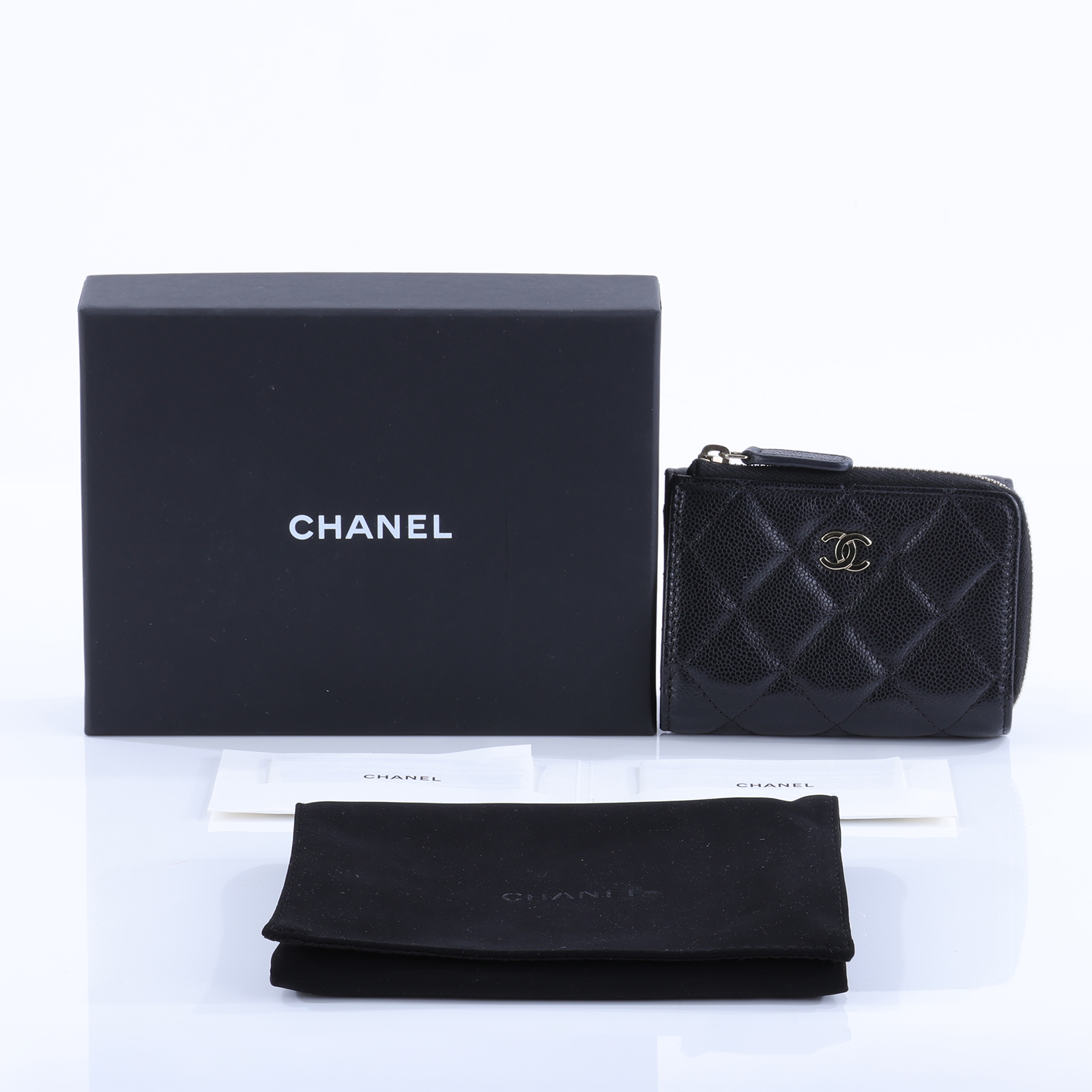 香奈兒 CHANEL 錢包 菱格紋 L型 零錢袋 三折 短夾 AP3177 晶片款 黑金荔枝拉鍊三折短夾 原廠盒子/防塵袋
