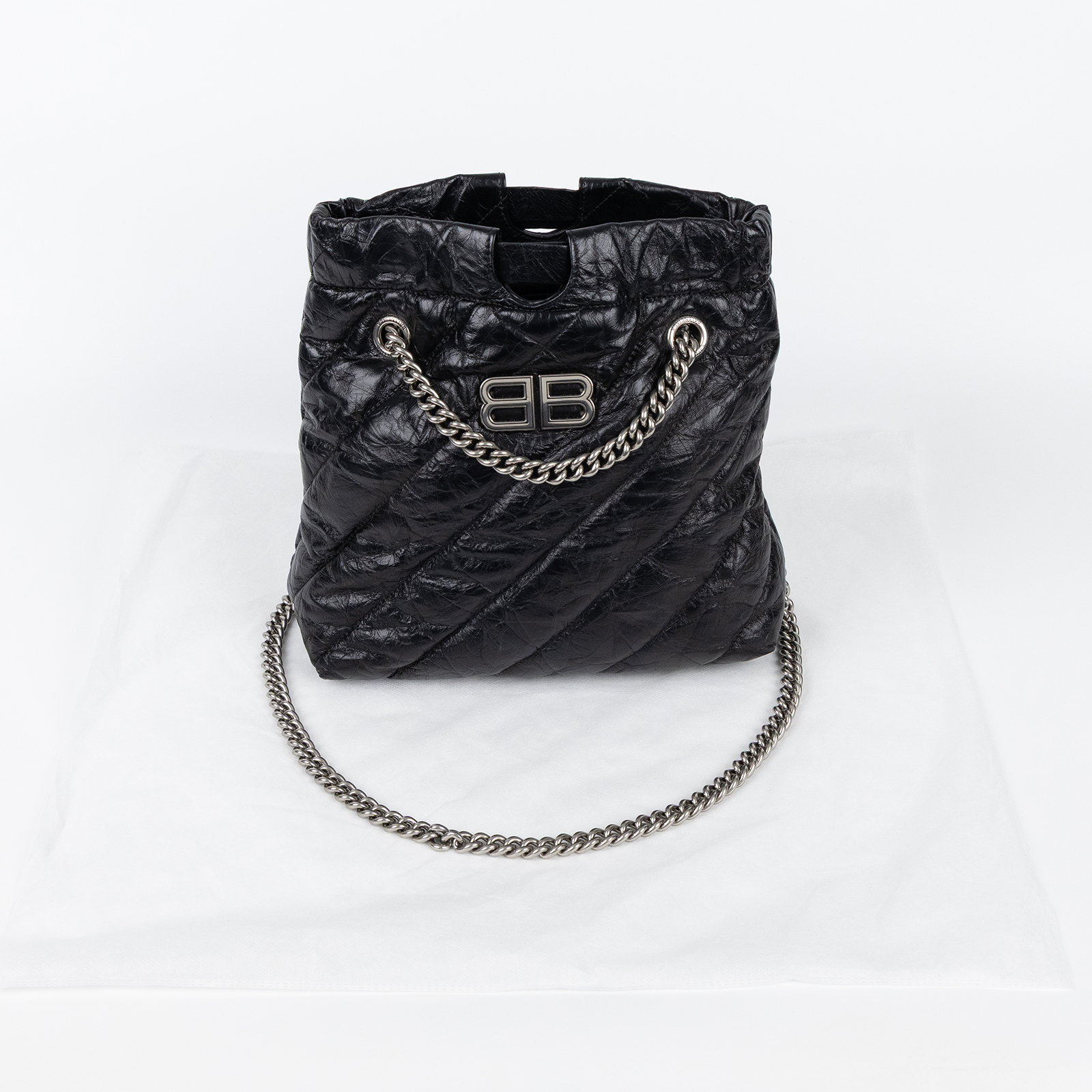 巴黎世家 BALENCIAGA Crush 束口購物包 小型 742942210J0 黑CRUSH肩背包小號 無附屬品