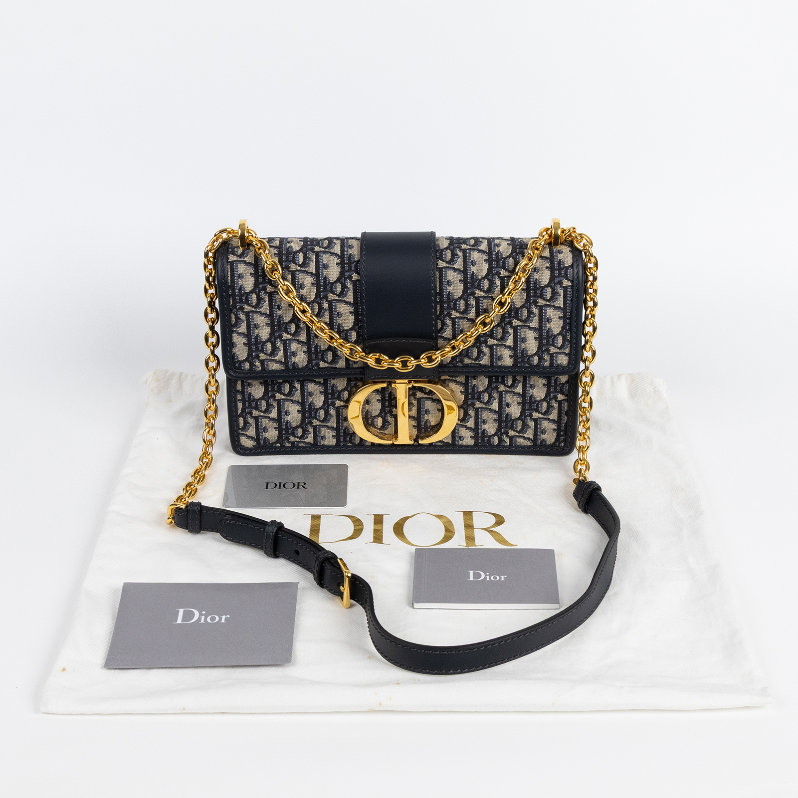 迪奧 CHRISTIAN DIOR 30 Montaigne 鏈帶 肩背手提包 M9208UTZQ 藍緹花蒙田30 防塵袋/保證卡