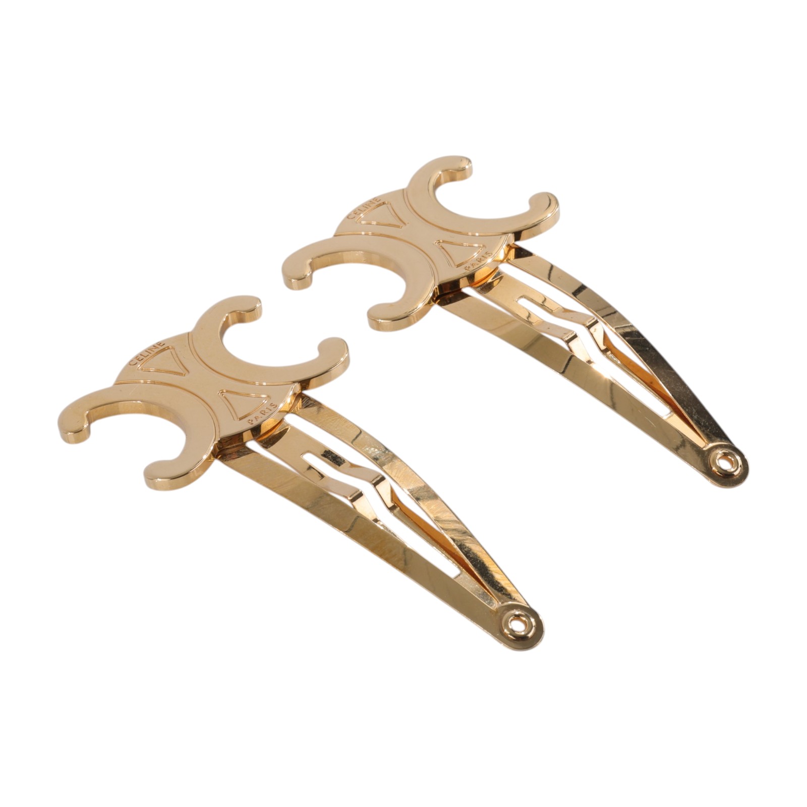 思琳 CELINE Set of 2 Snap Hair Clips 雙件裝按扣髮夾 46Z656BSL 金色凱旋門髮夾 原廠盒子/防塵袋