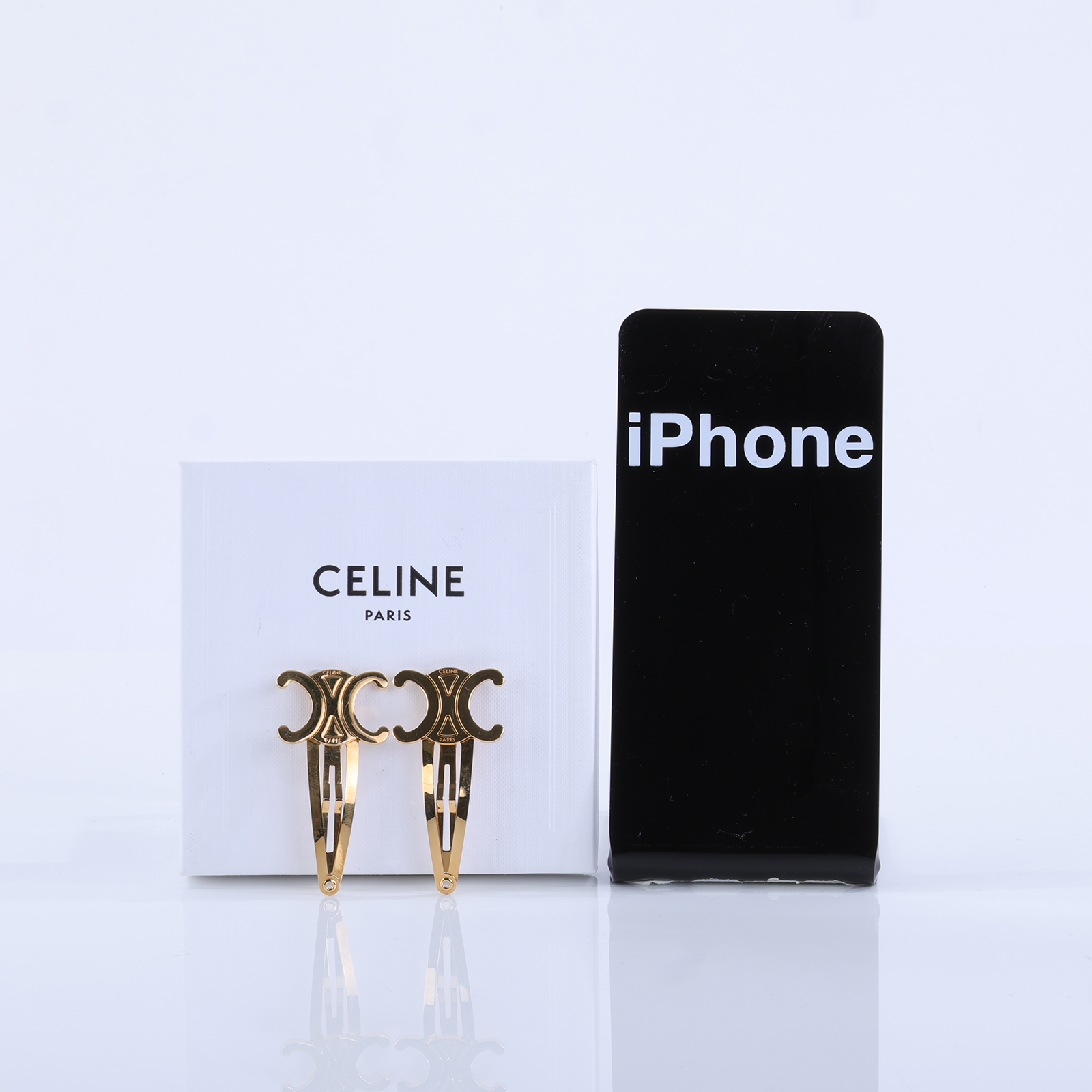 思琳 CELINE Set of 2 Snap Hair Clips 雙件裝按扣髮夾 46Z656BSL 金色凱旋門髮夾 原廠盒子/防塵袋