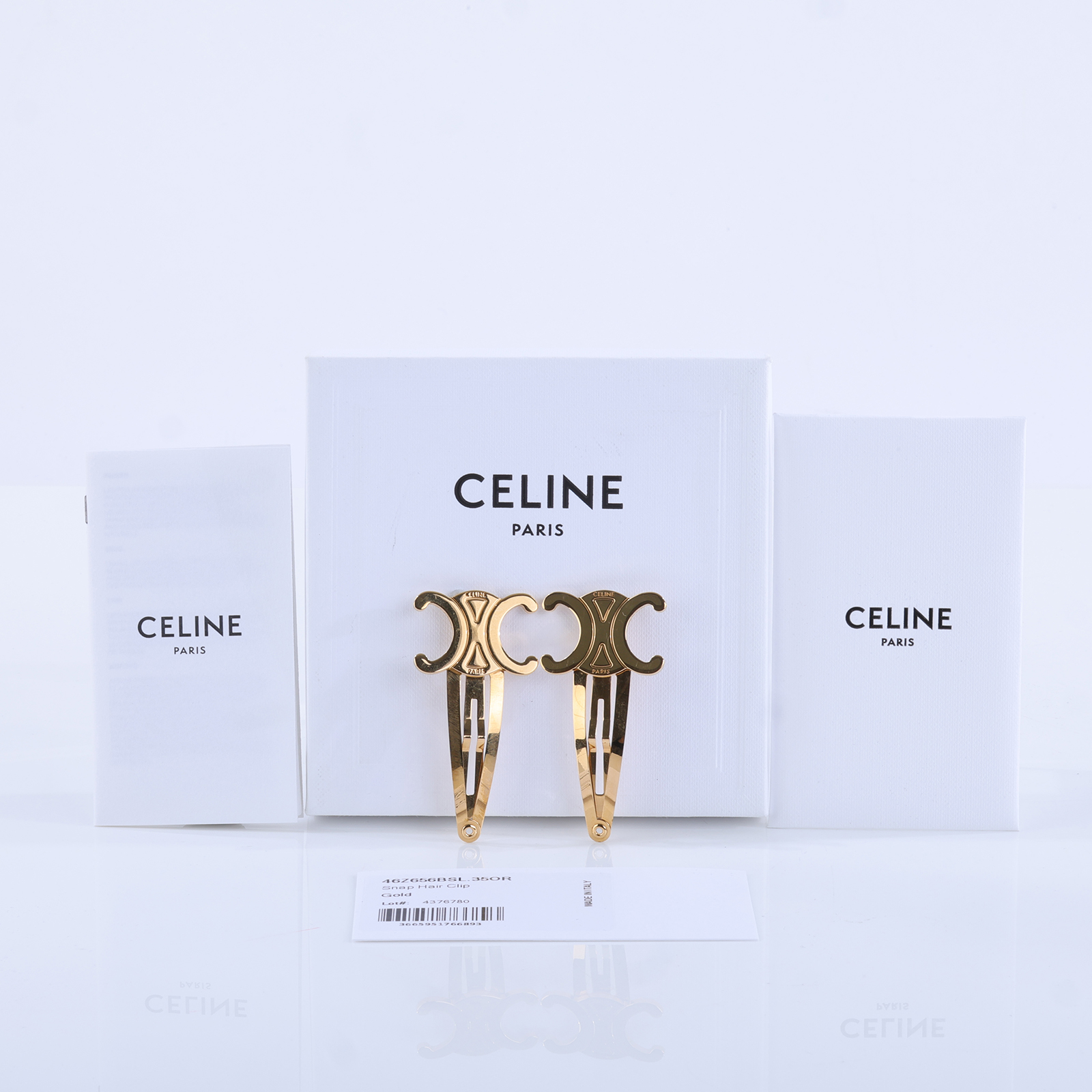 思琳 CELINE Set of 2 Snap Hair Clips 雙件裝按扣髮夾 46Z656BSL 金色凱旋門髮夾 原廠盒子/防塵袋