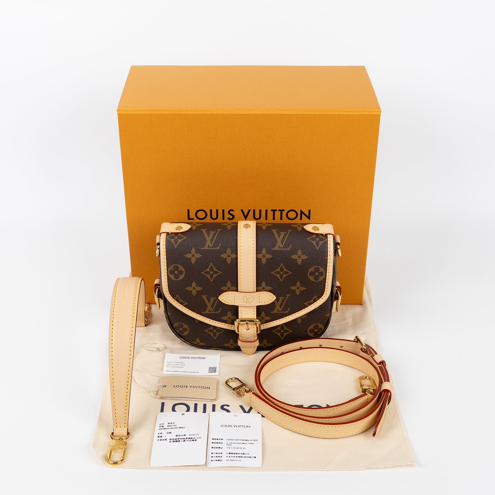 路易威登 LOUIS VUITTON Saumur BB  手提 馬鞍斜背包 M46740 晶片款 原花Saumur BB 肩背包 原廠盒子/防塵袋/背帶2
