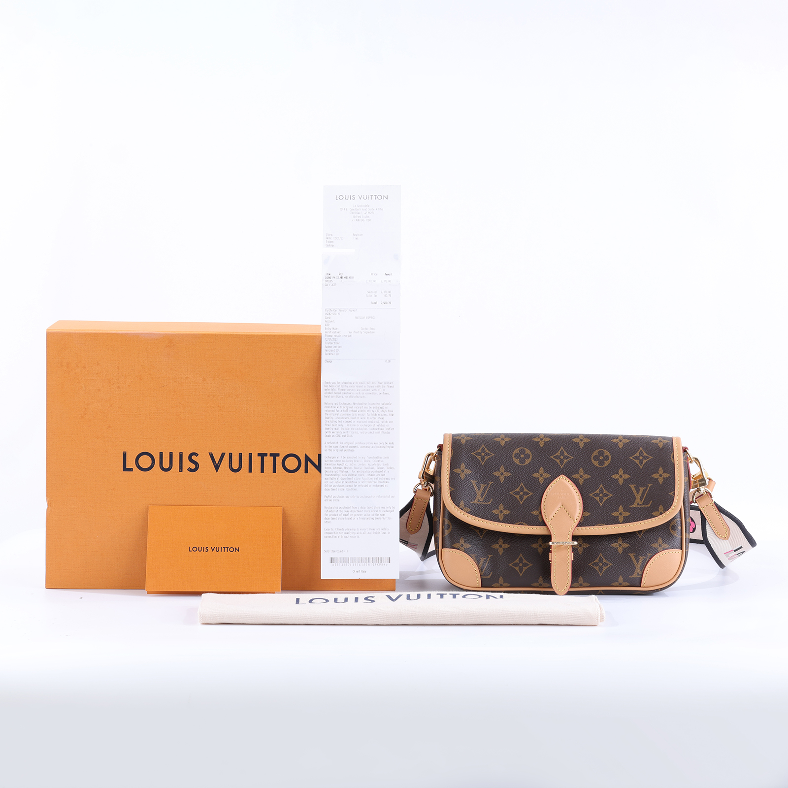 路易威登 LOUIS VUITTON Diane 腋下包法棍 單肩背包 經典帆布 M45985 晶片款 原花DIANE 原廠盒子/防塵袋/背帶/提把/購買證明