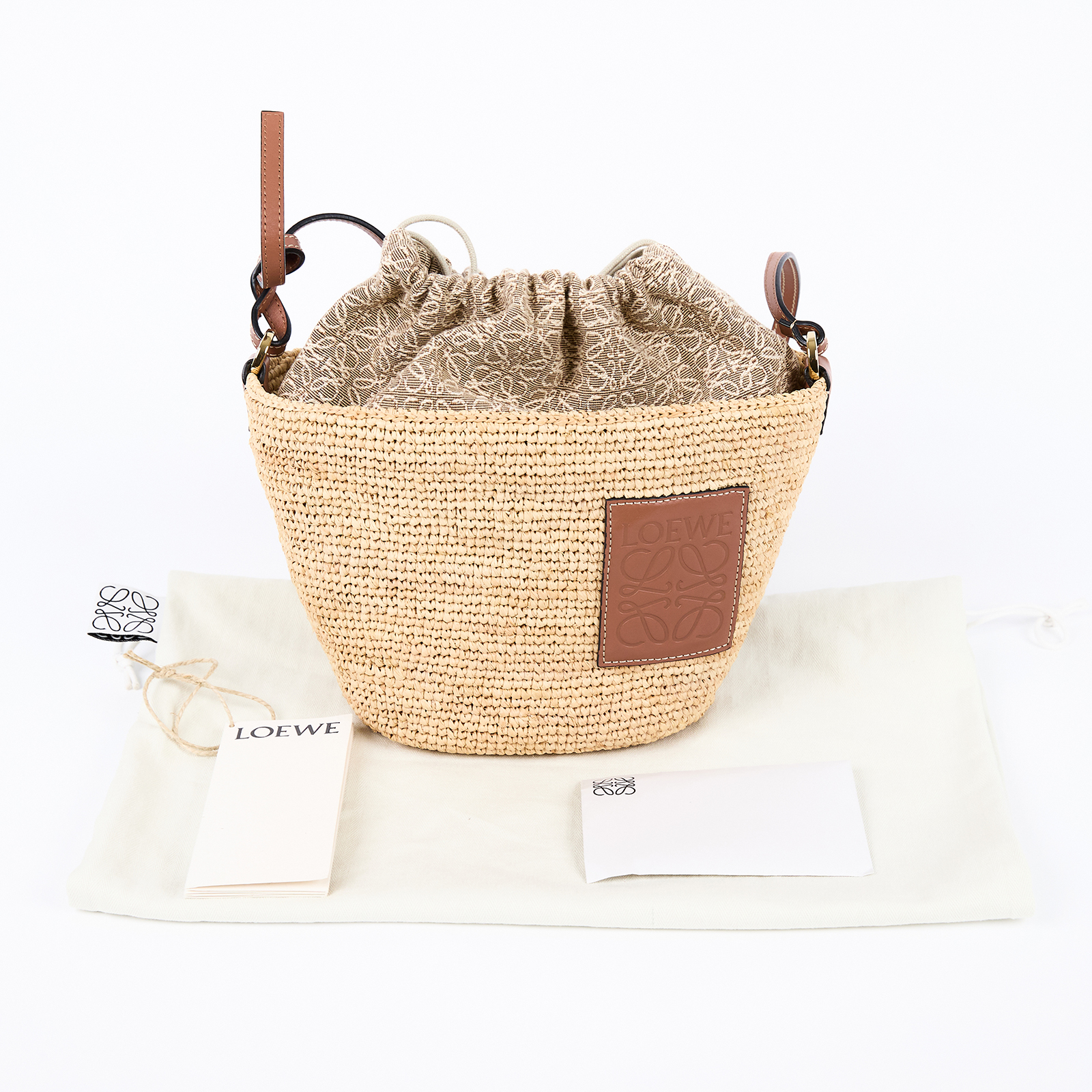 羅意威 LOEWE Anagram Pochette 手工編織 拉菲草 肩背包 A689C70X08  防塵袋