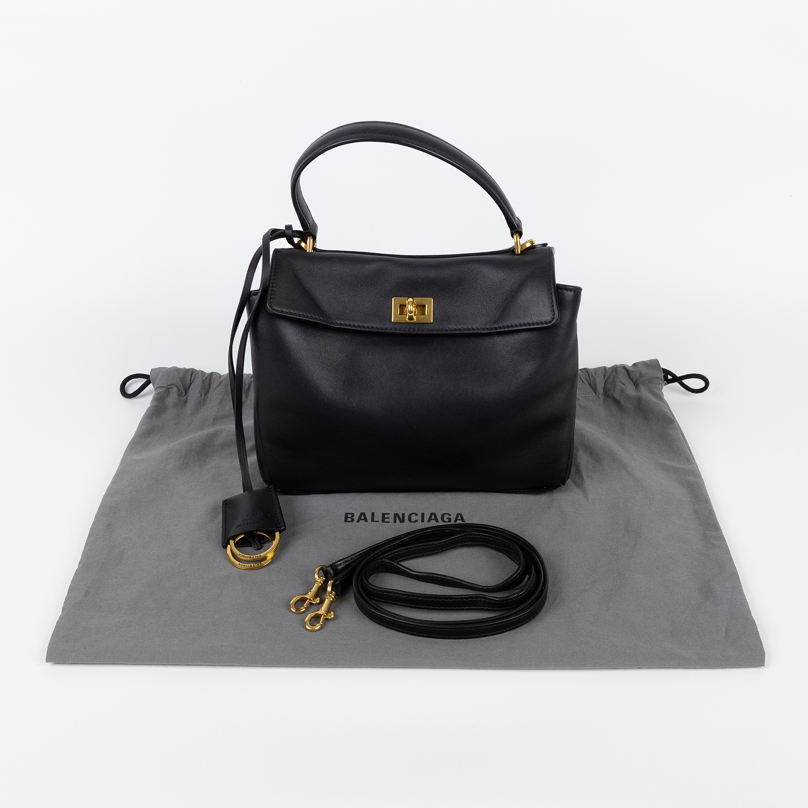 巴黎世家 BALENCIAGA Rodeo Mini 手提包 金色五金 7954562AA4V 黑金RODEO MINI 防塵袋/背帶/鑰匙圈吊飾