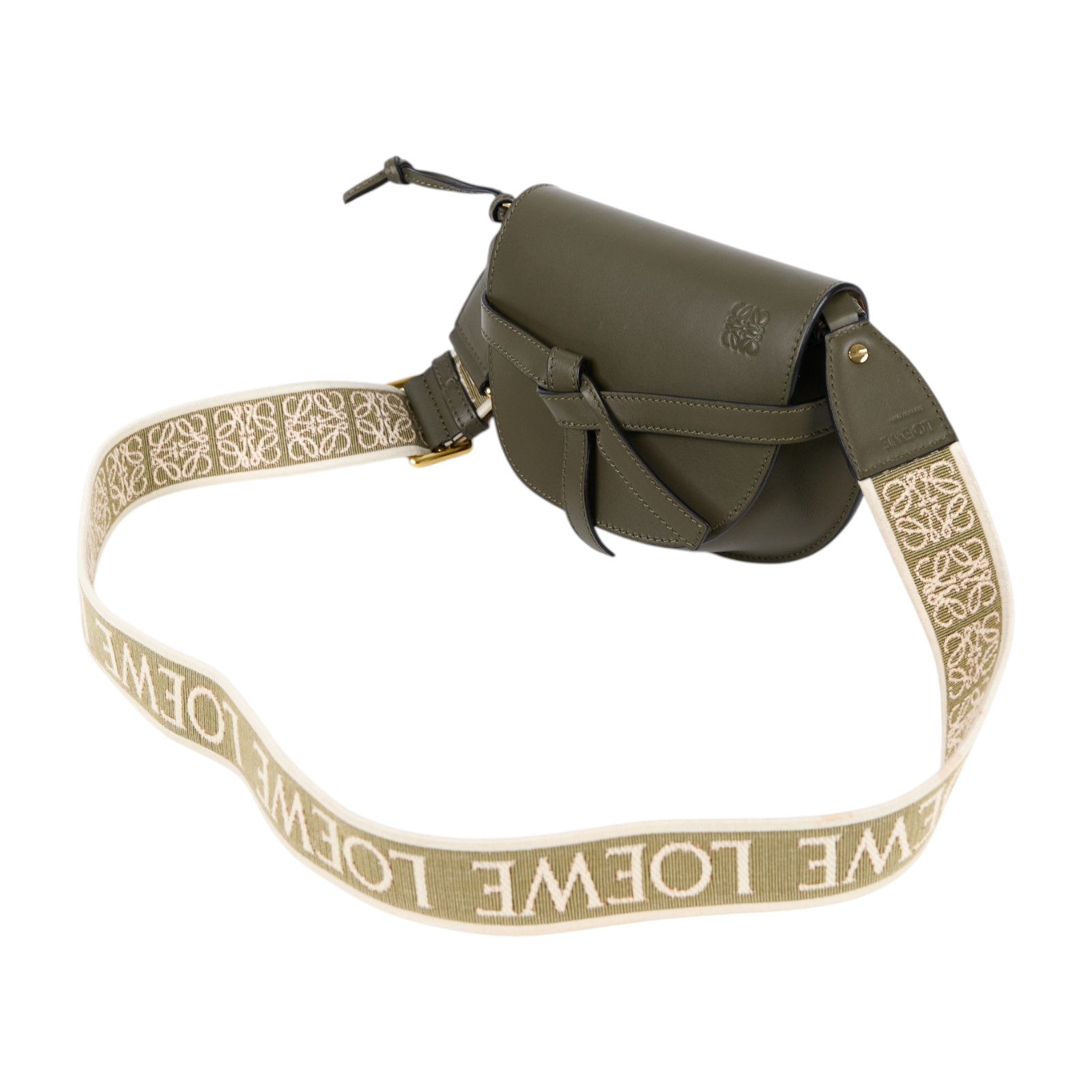 羅意威 LOEWE Mini Gate Dual bag 迷你 小牛皮 肩背包 帆布背帶 A650N46X13 墨綠色帆布背帶GATE MINI 防塵袋