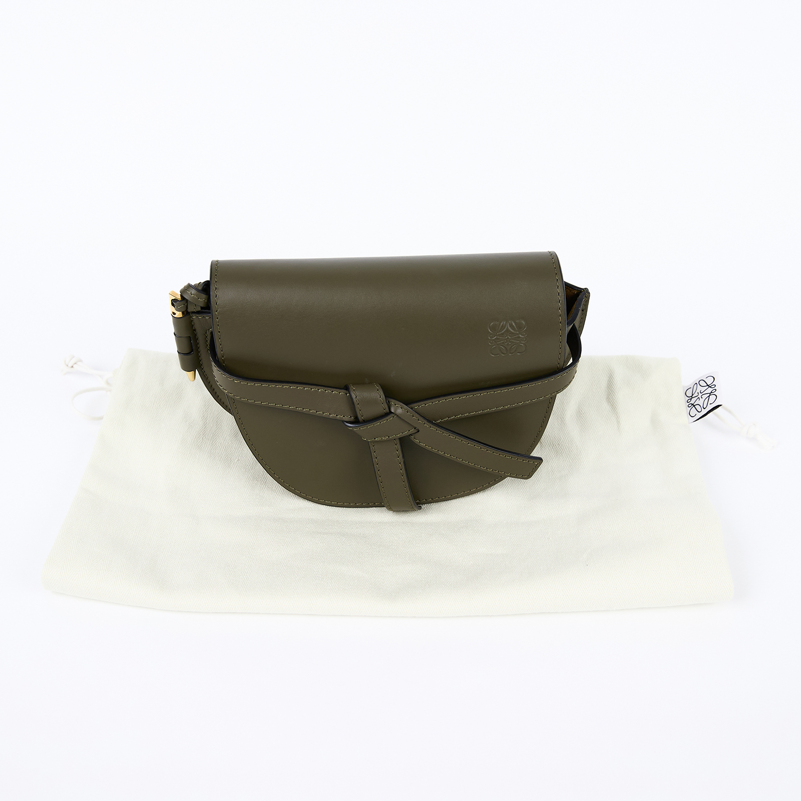 羅意威 LOEWE Mini Gate Dual bag 迷你 小牛皮 肩背包 帆布背帶 A650N46X13 墨綠色帆布背帶GATE MINI 防塵袋